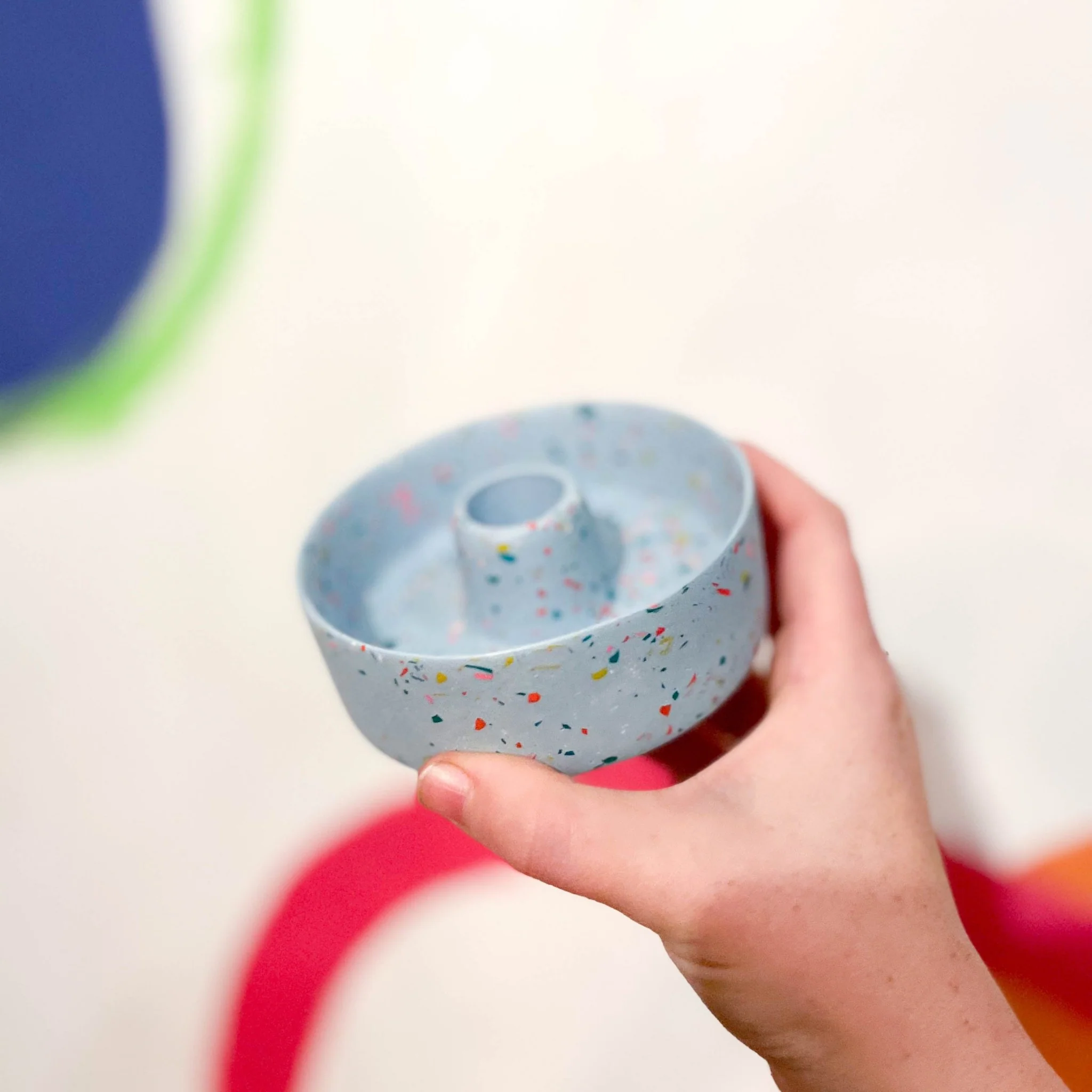 Light Blue & Neon Terrazzo Jesmonite Candle Basin Holder - Image 4