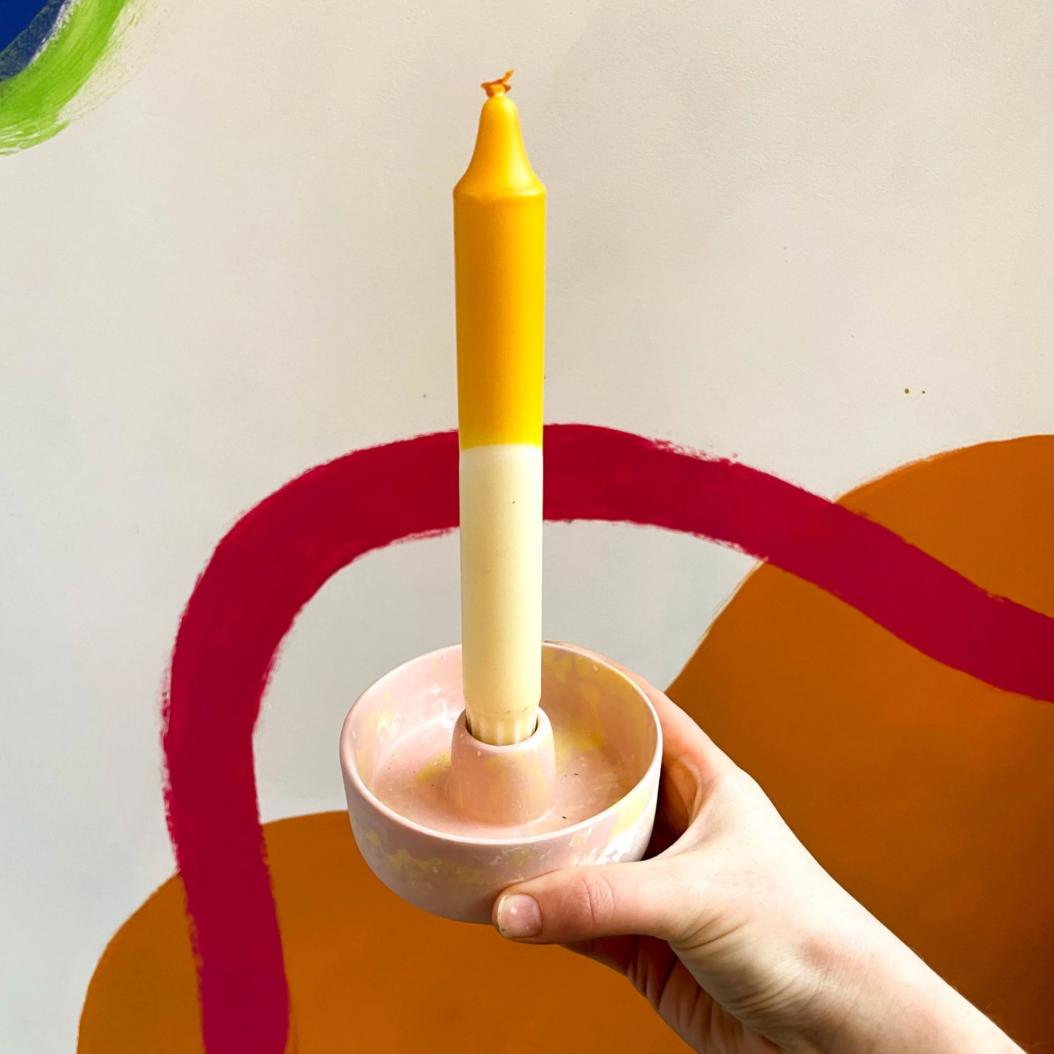 Light Pink, Yellow and White Abstract Candle Basin Holder