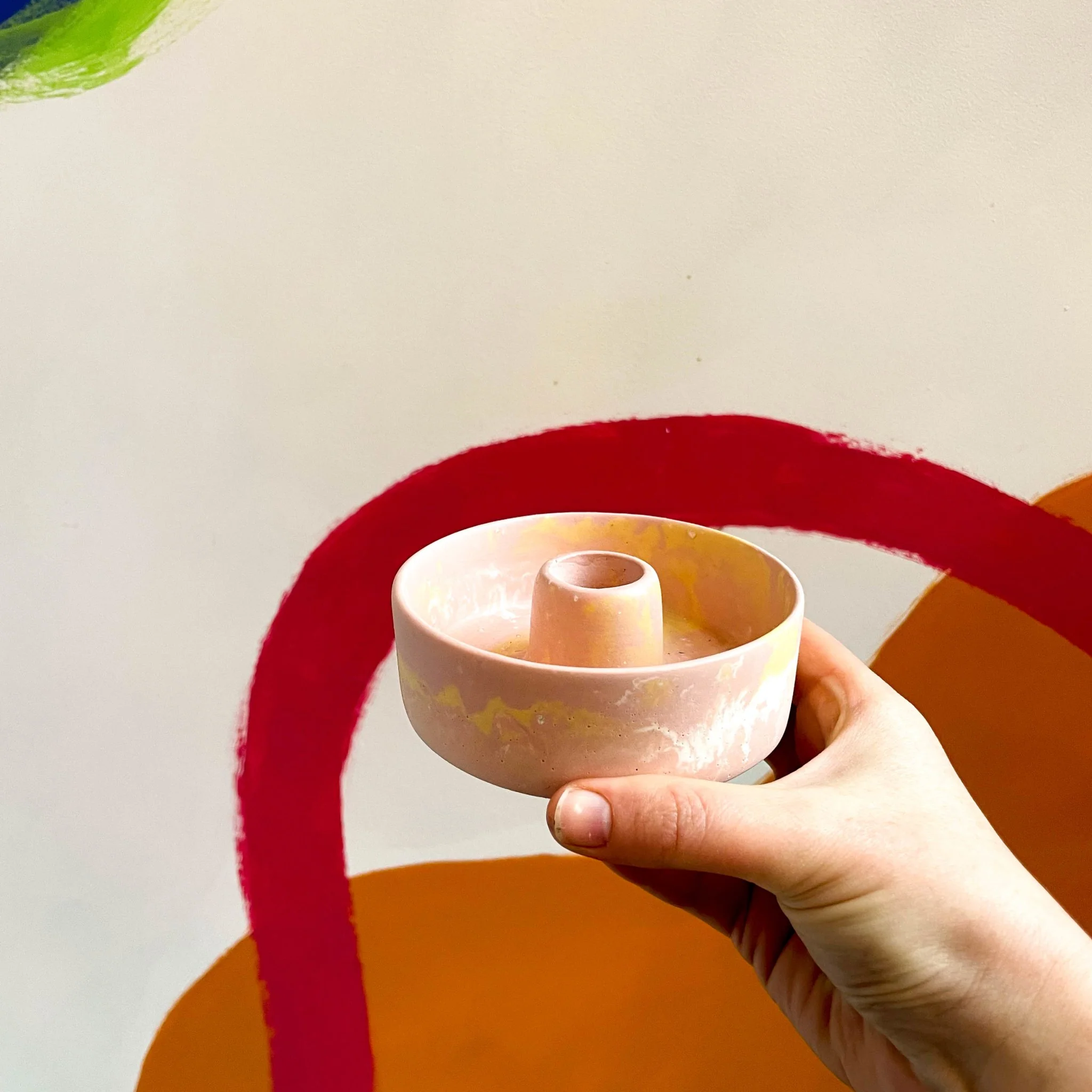 Light Pink, Yellow and White Abstract Candle Basin Holder - Image 3