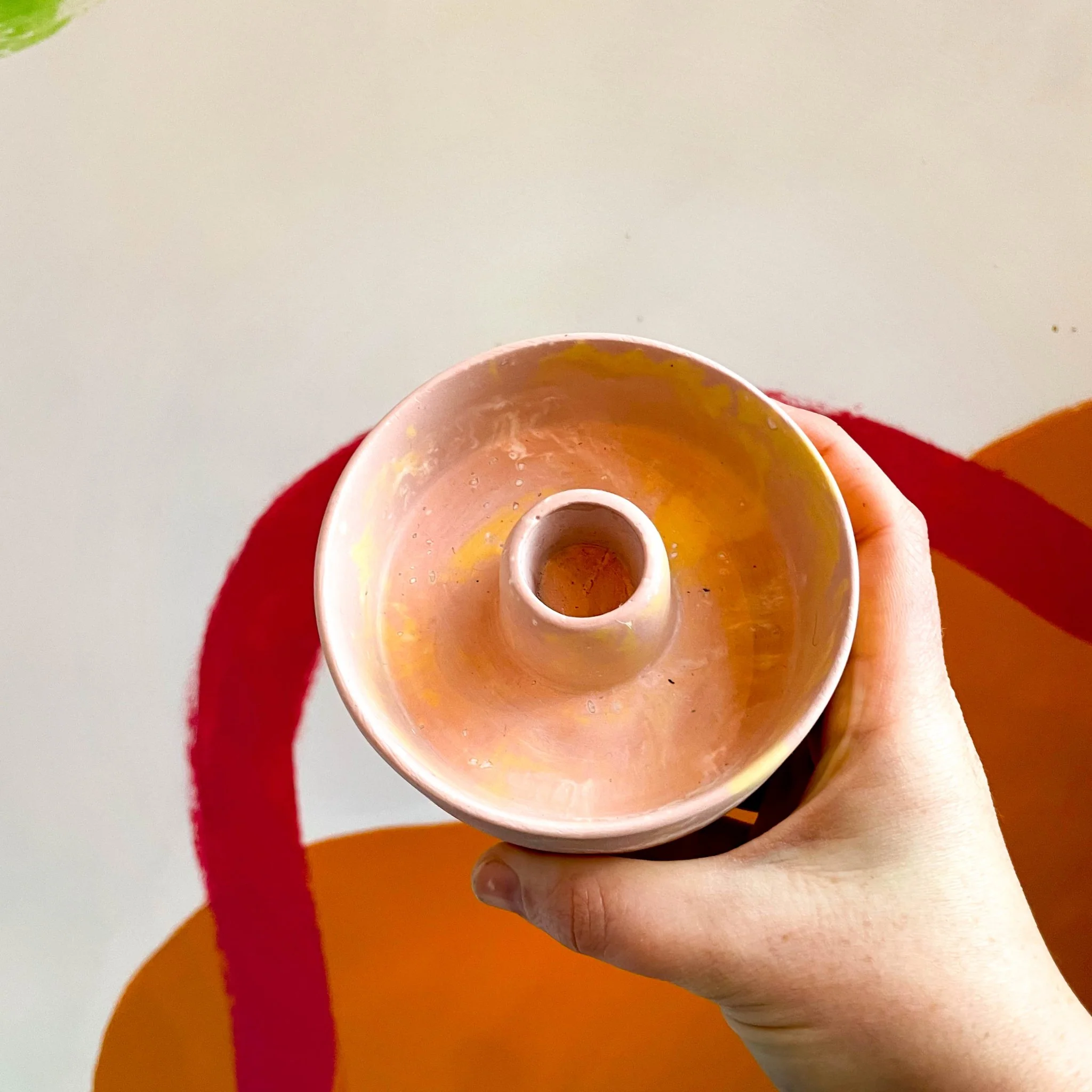 Light Pink, Yellow and White Abstract Candle Basin Holder - Image 4