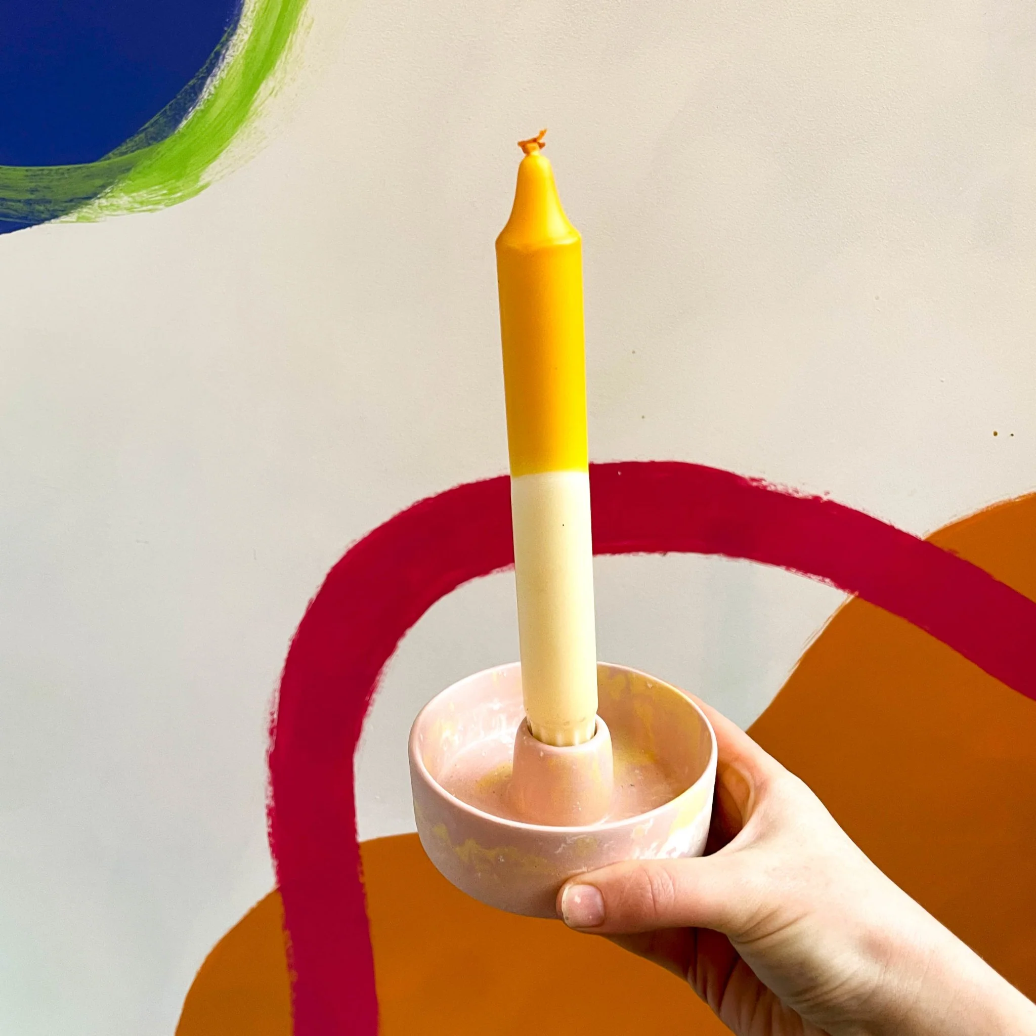 Light Pink, Yellow and White Abstract Candle Basin Holder - Image 5