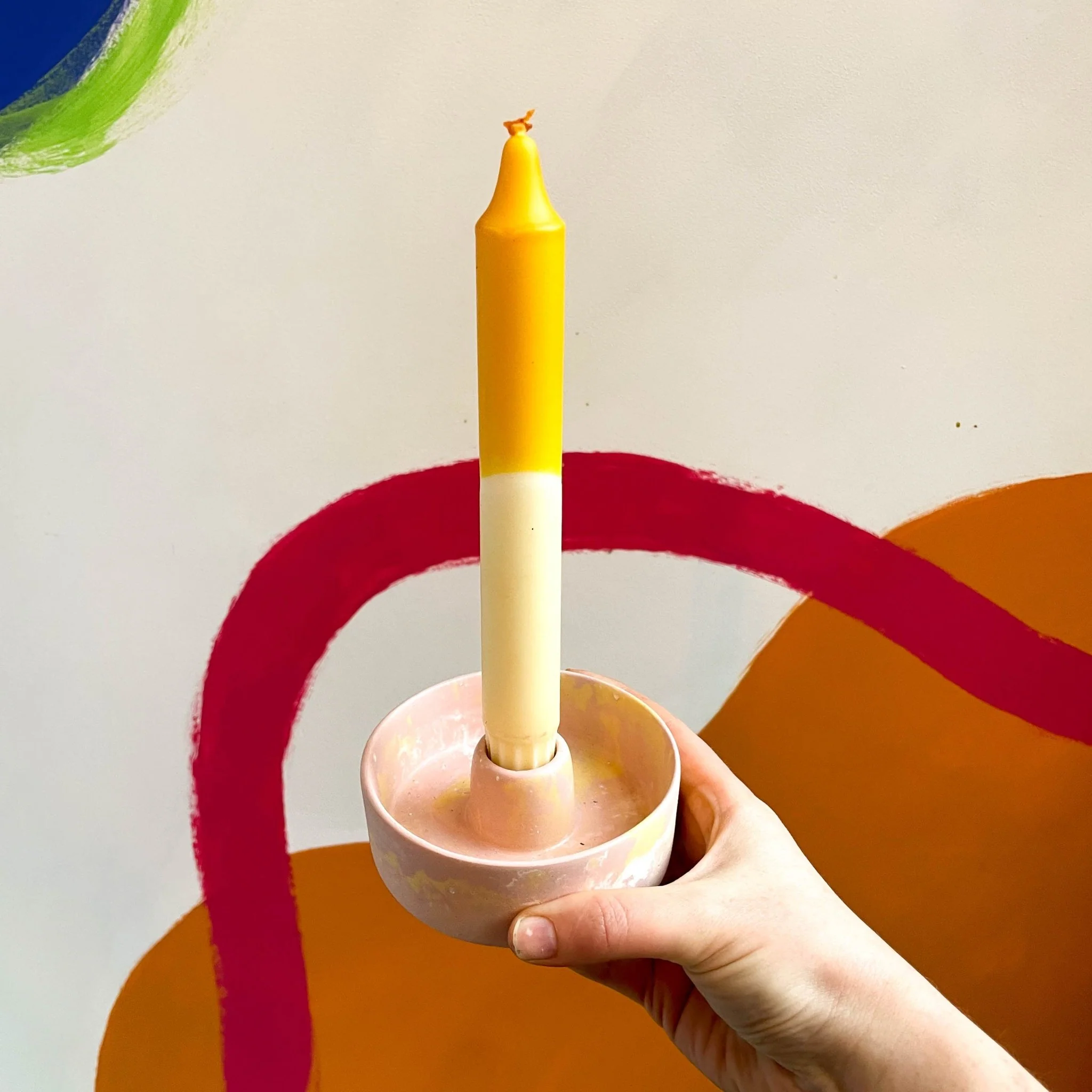 Light Pink, Yellow and White Abstract Candle Basin Holder - Image 7
