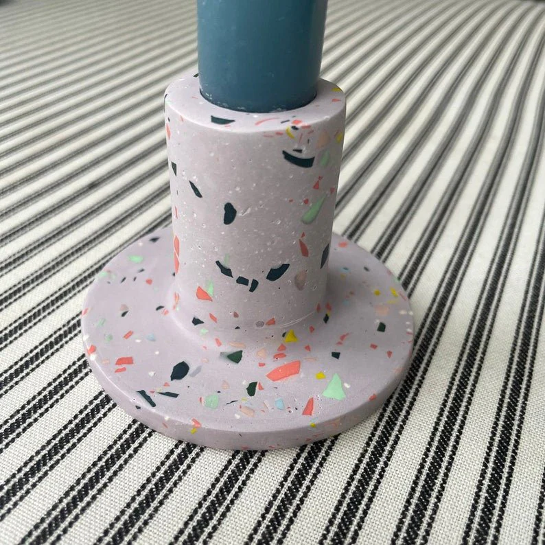 Lilac Terrazzo Jesmonite Candle Stick Holder - Image 4