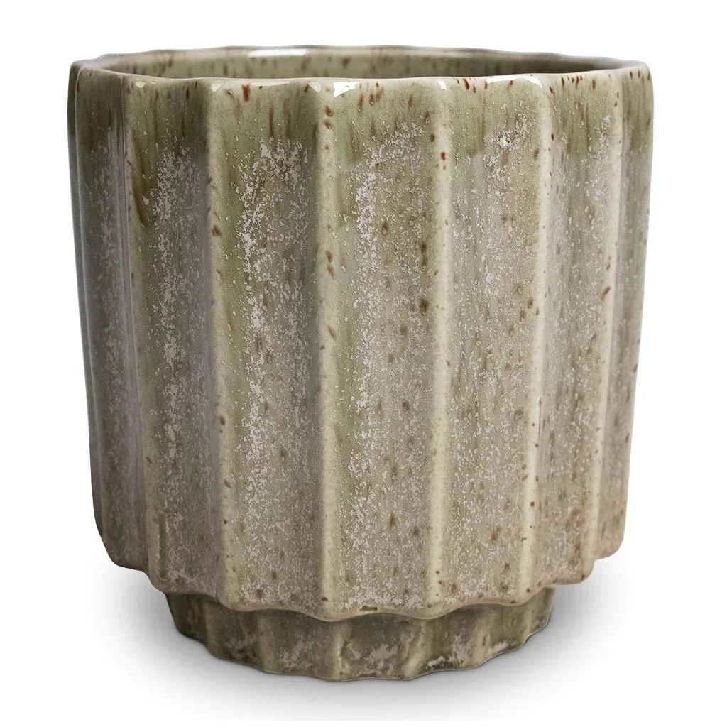Lugano Green & Cream Scalloped Reactive Planter