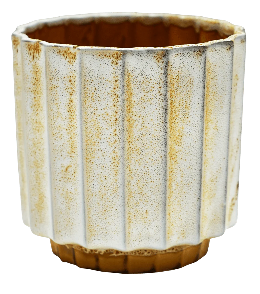 Lugano Mustard & Cream Scalloped Reactive Planter