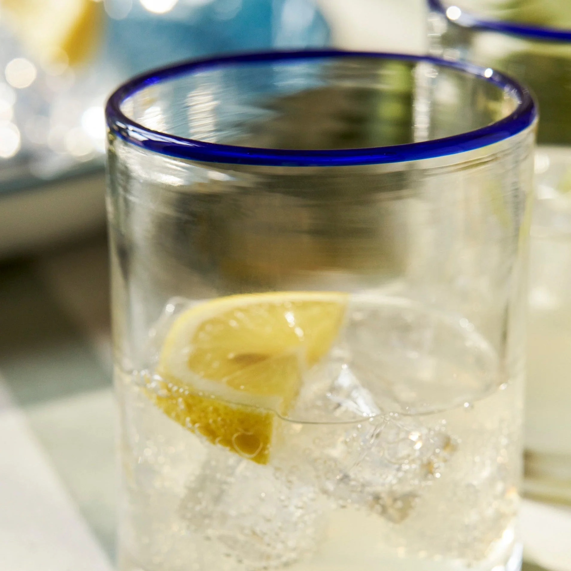 Madley Blue Tipped Tumbler Glass – Recycled Glass - Image 2