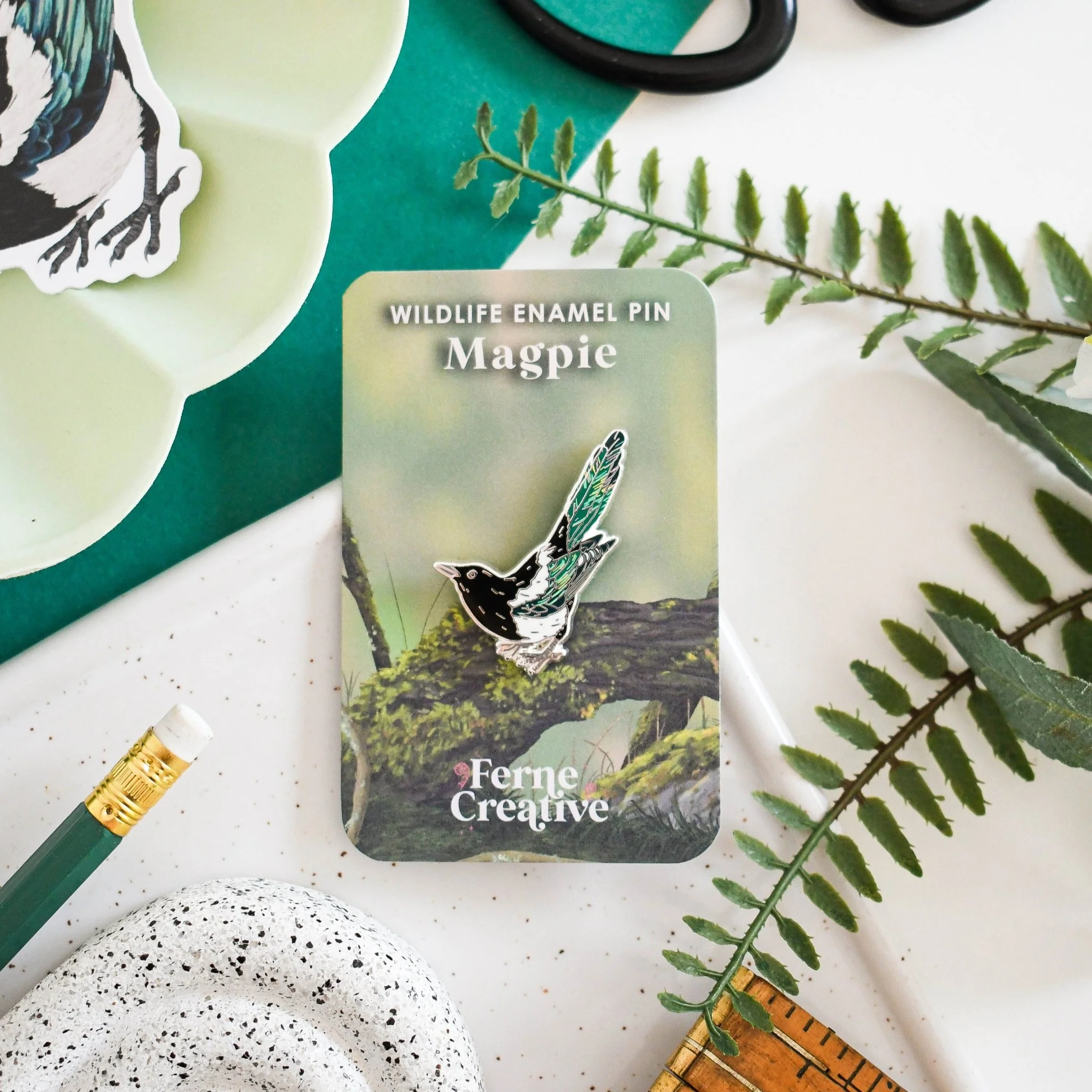 Magpie Enamel Pin – Designed by Ferne Creative