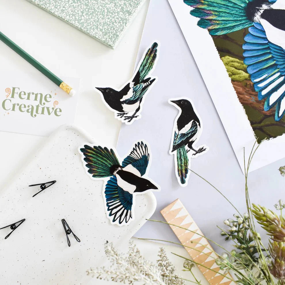 British Bird Vinyl Sticker Set – Magpie Trio - Image 2