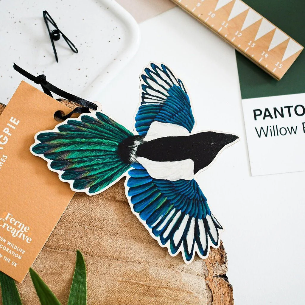 Magpie Wooden Hanging Decoration