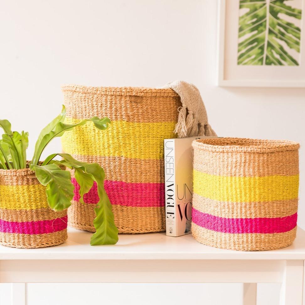 Mazao - Fluoro Pink and Yellow Woven Basket