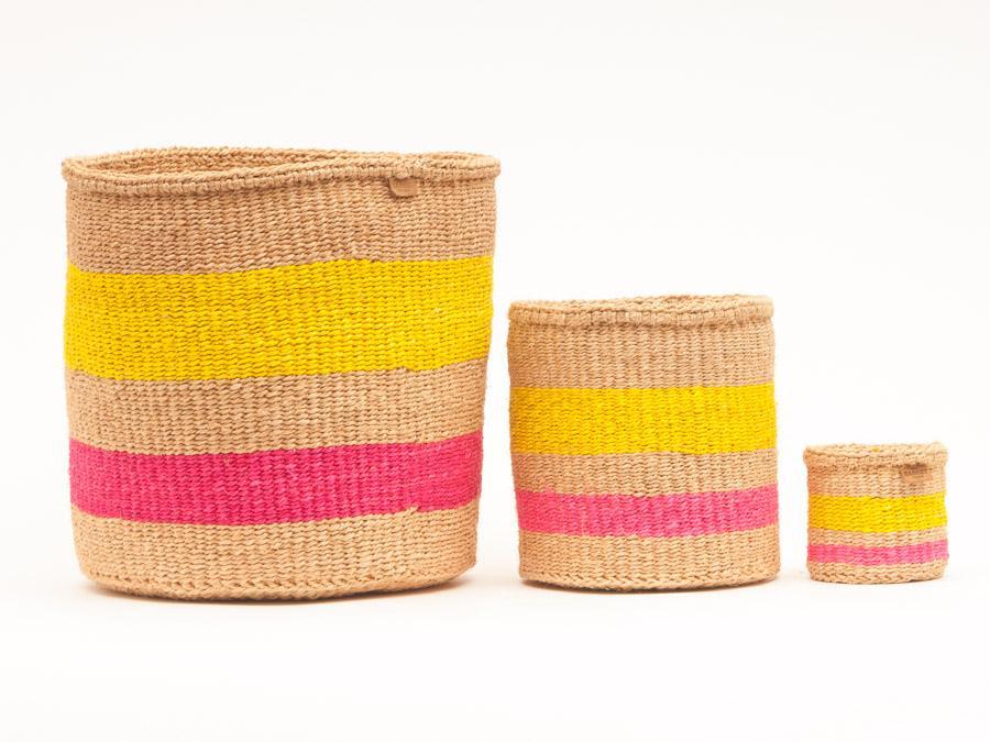 Mazao - Fluoro Pink and Yellow Woven Basket - Image 2