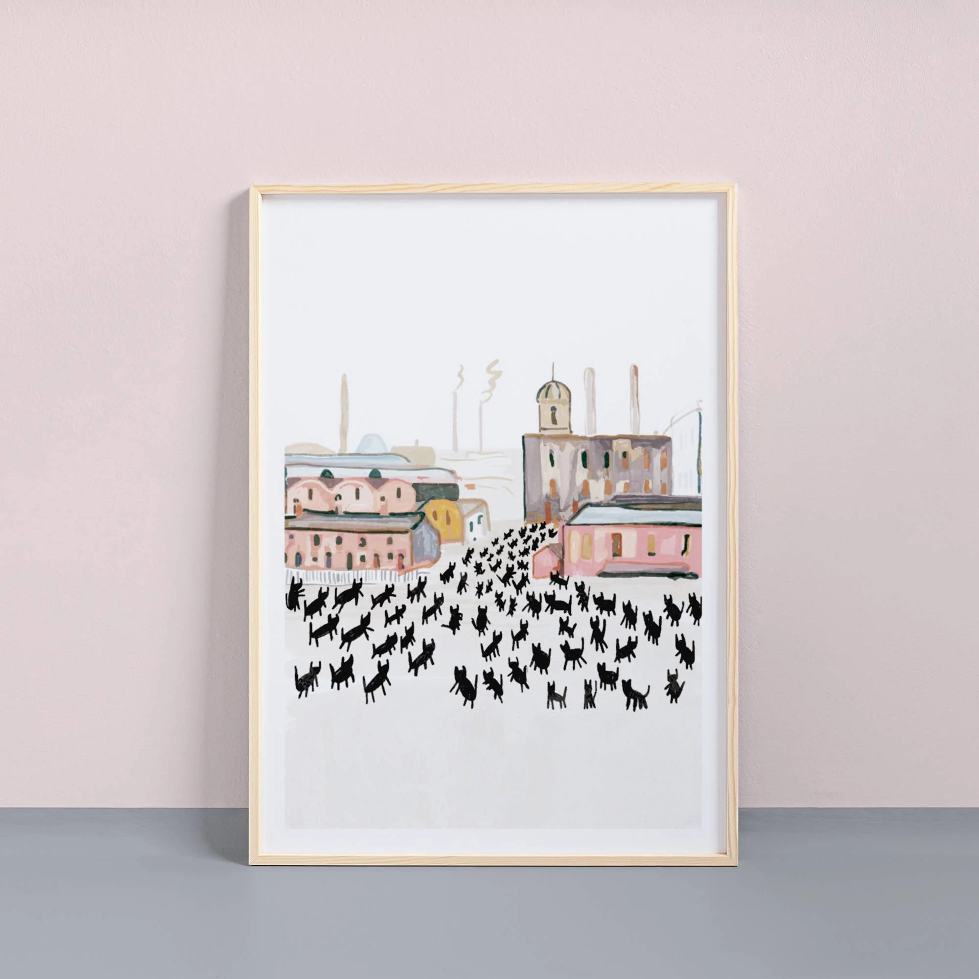 Niaski Meowry Cats at Work Art Print – Inspired by L. S. Lowry