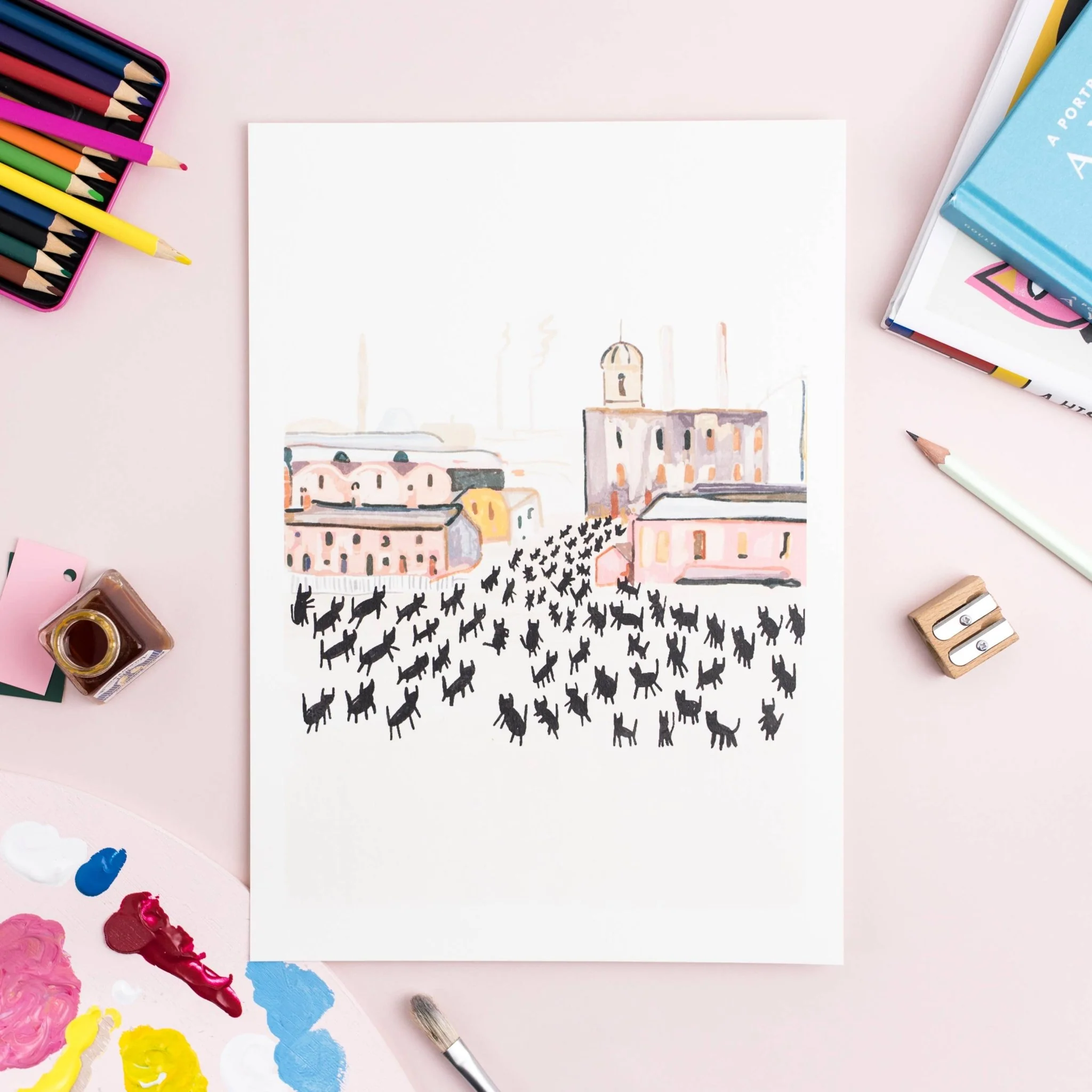 Niaski Meowry Cats at Work Art Print – Inspired by L. S. Lowry - Image 2