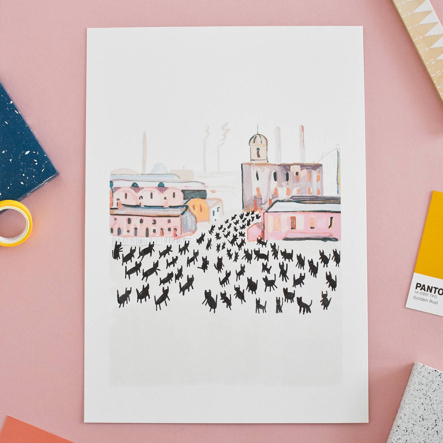 Niaski Meowry Cats at Work Art Print – Inspired by L. S. Lowry - Image 3
