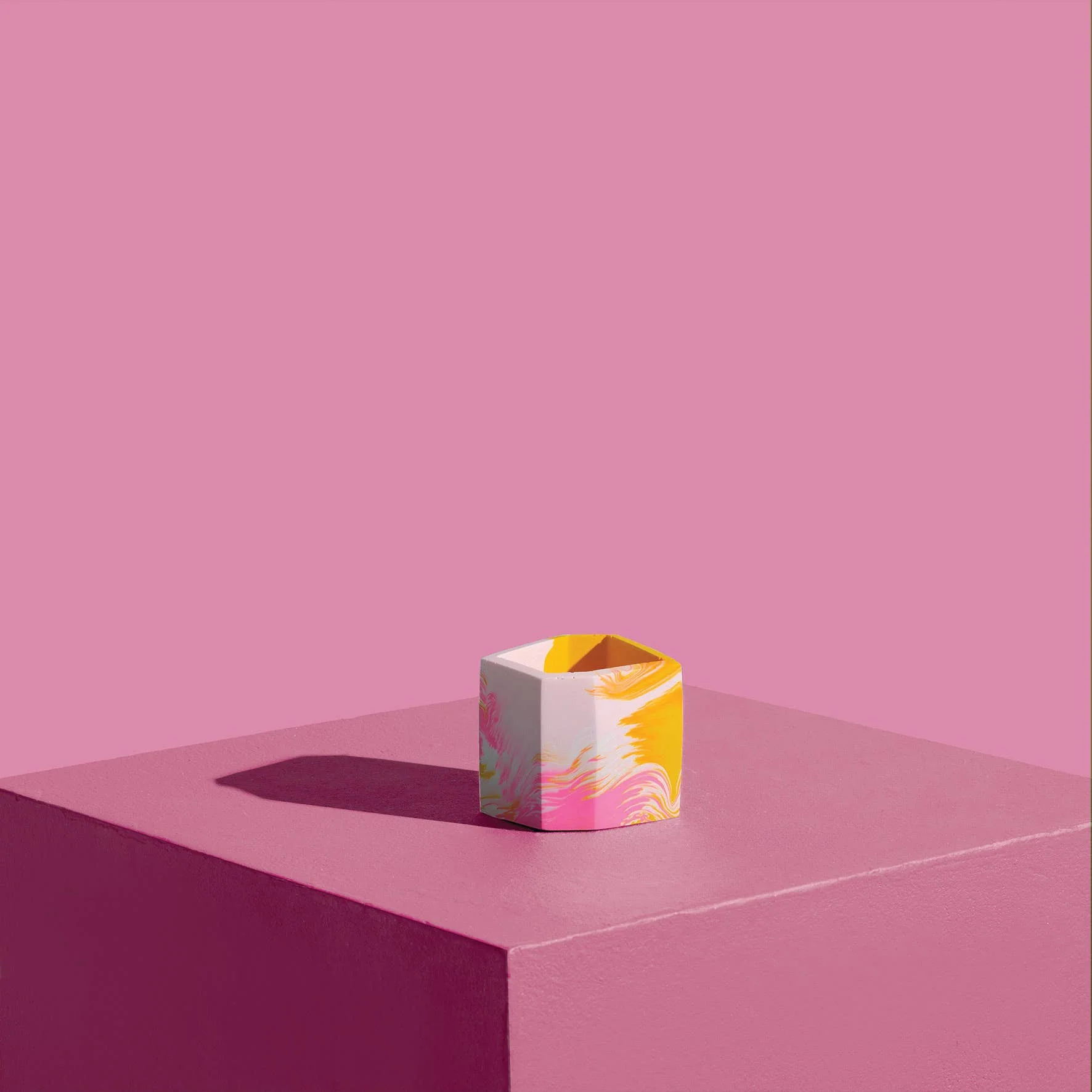 Mustard & Pink Mini Indoor Jesmonite Plant Pot or Desk Tidy