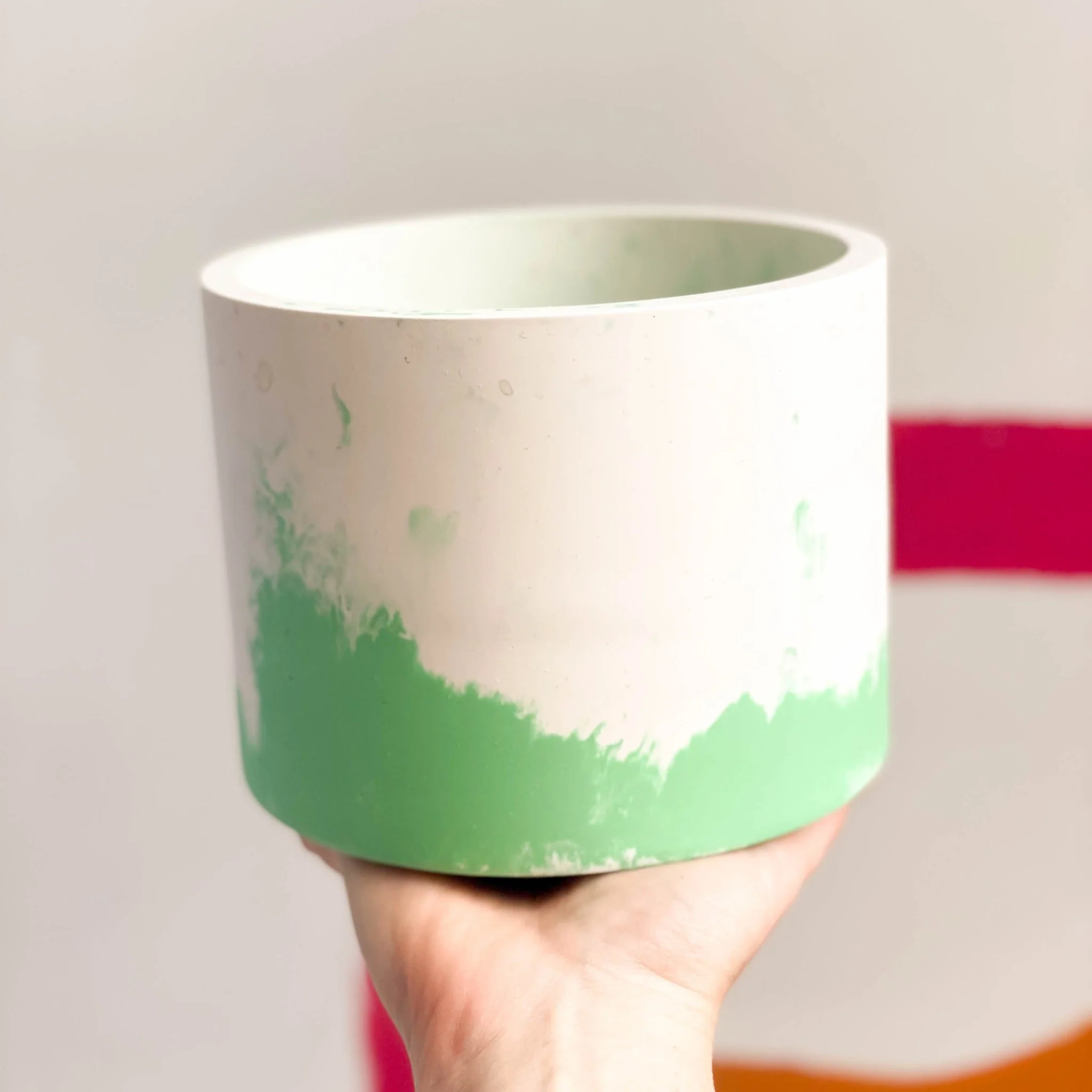 Bright Green and White Jesmonite Pot