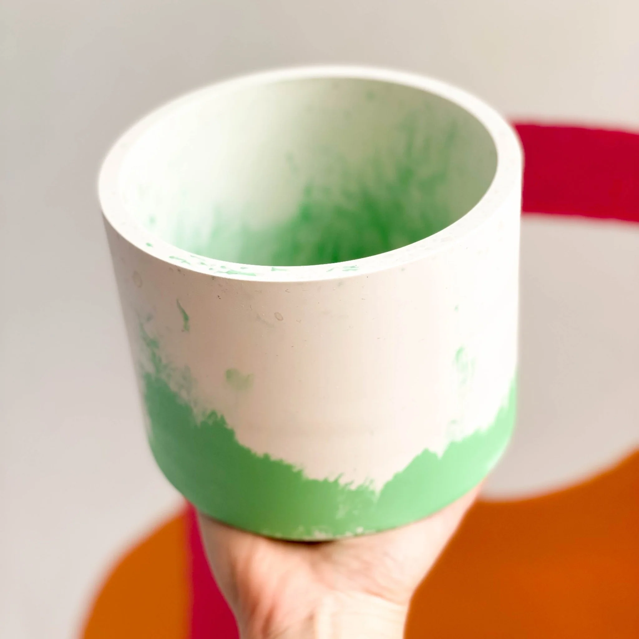 Bright Green and White Jesmonite Pot - Image 2