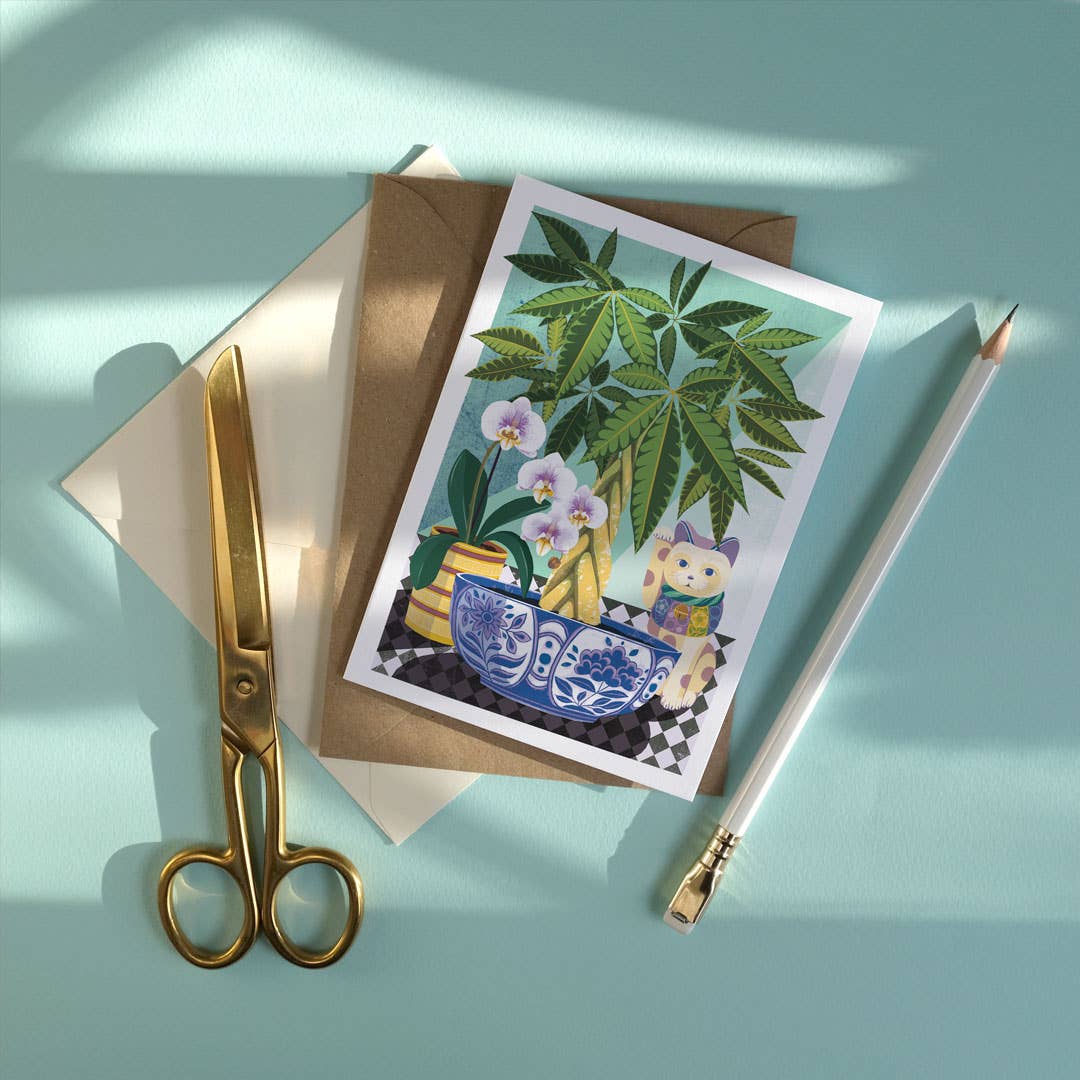 Money tree | Everyday greetings card | Lucky cat, plant - Image 2