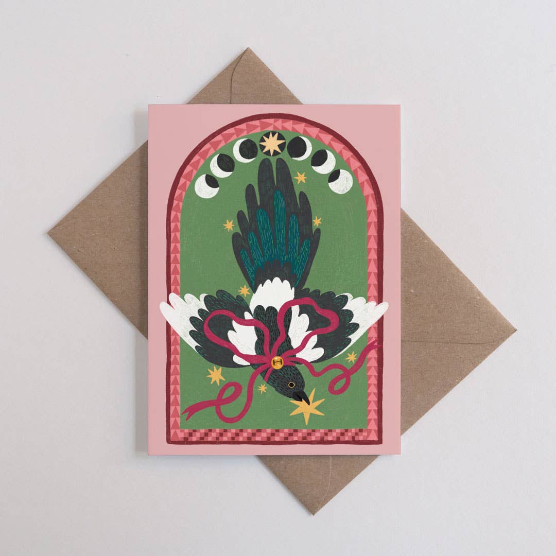 Moon Phase Magpie | Everyday greetings card | Folk