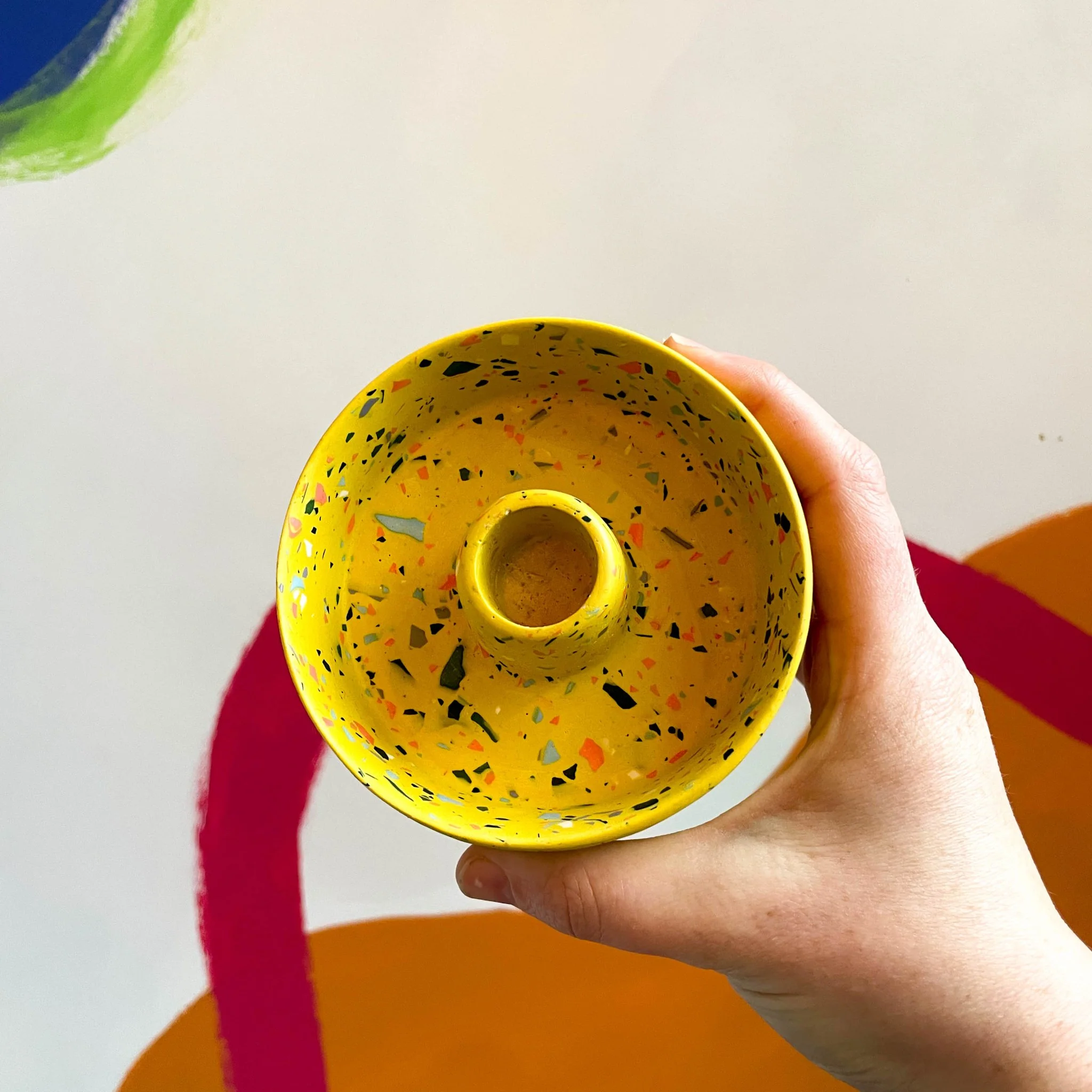 Mustard Yellow Terrazzo Jesmonite Candle Basin Holder - Image 2
