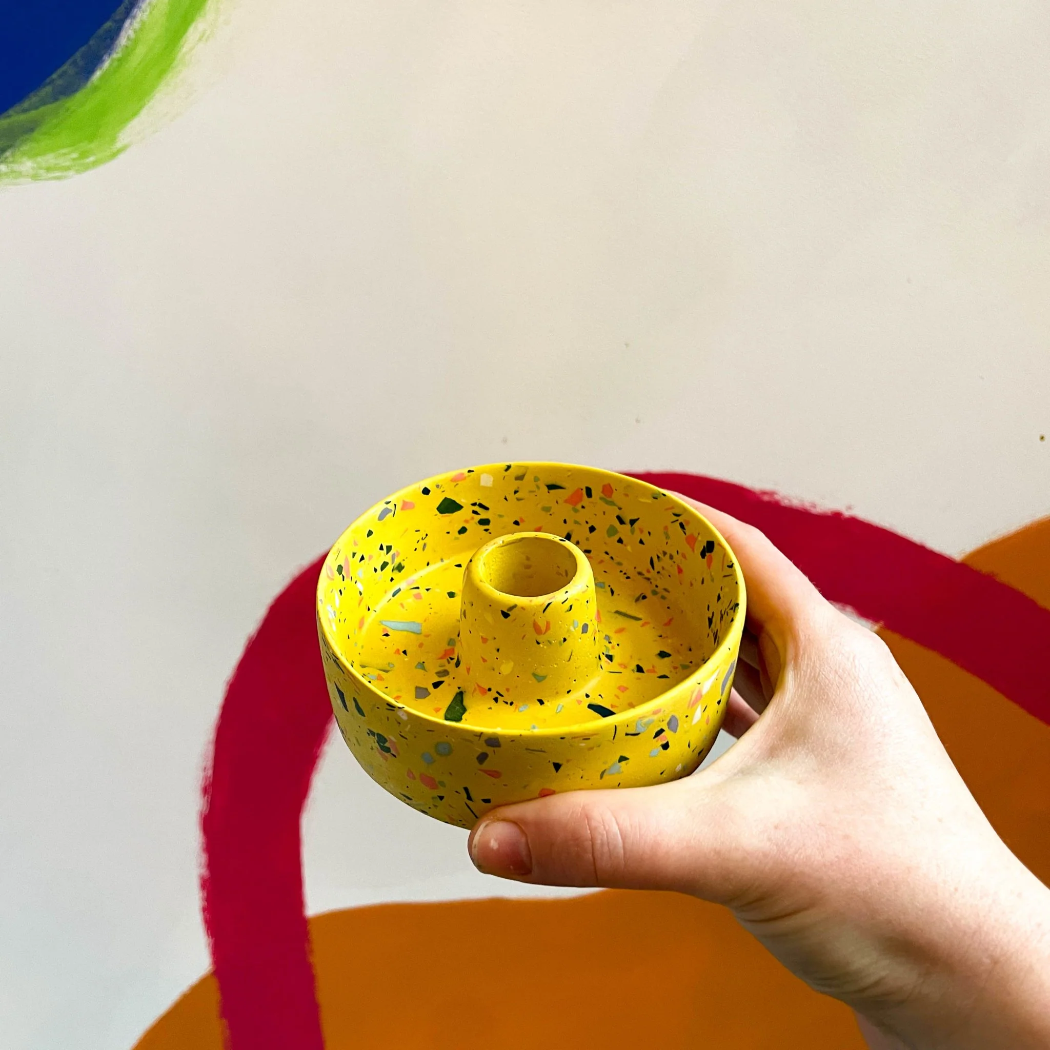 Mustard Yellow Terrazzo Jesmonite Candle Basin Holder - Image 3