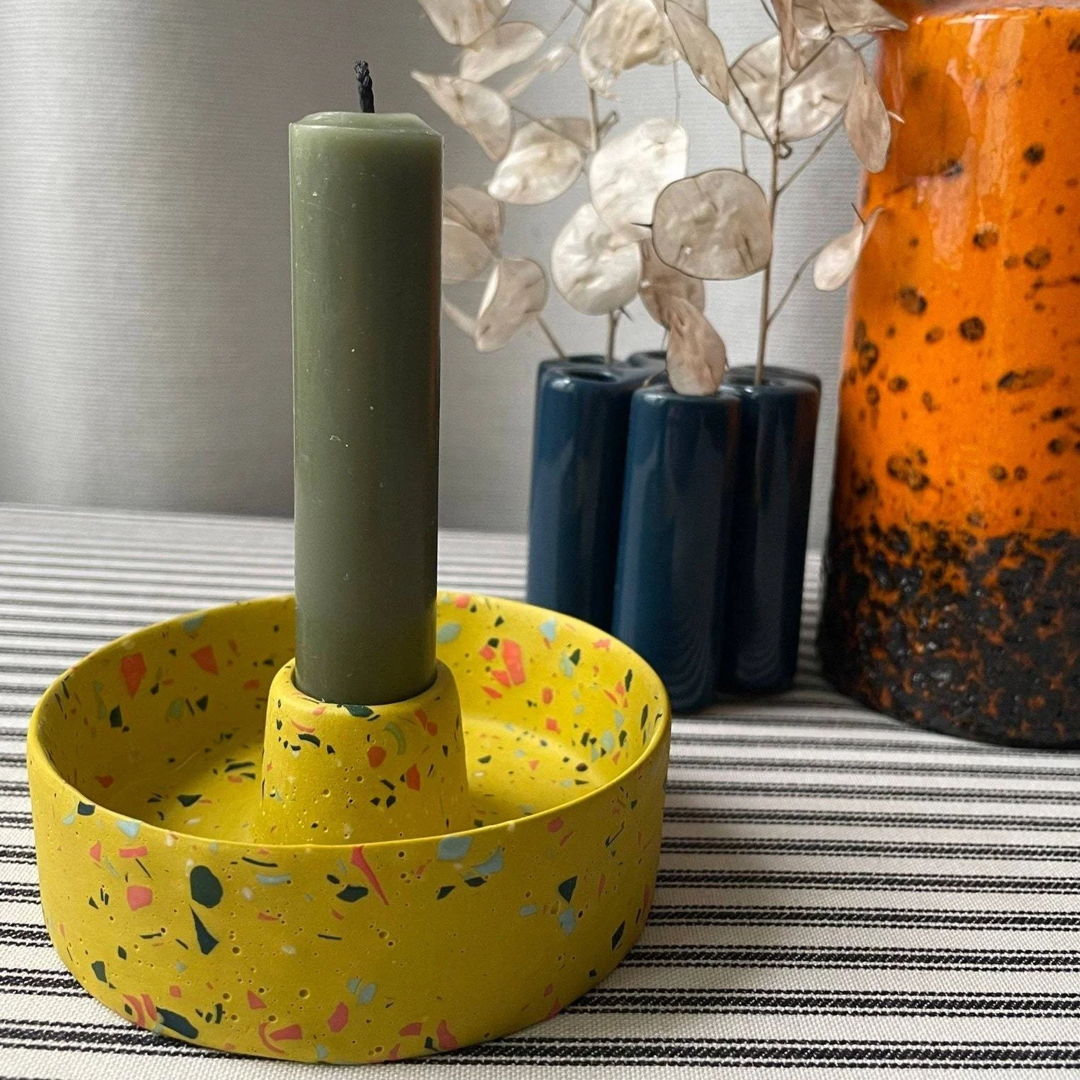 Mustard Yellow Terrazzo Jesmonite Candle Basin Holder - Image 5