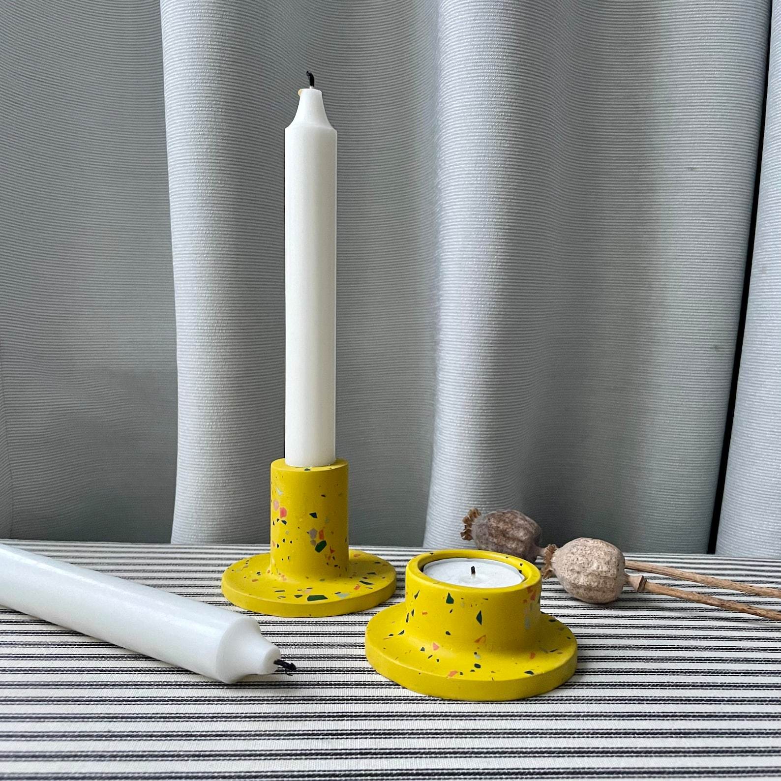 Mustard Yellow Terrazzo Jesmonite Candle Stick Holder