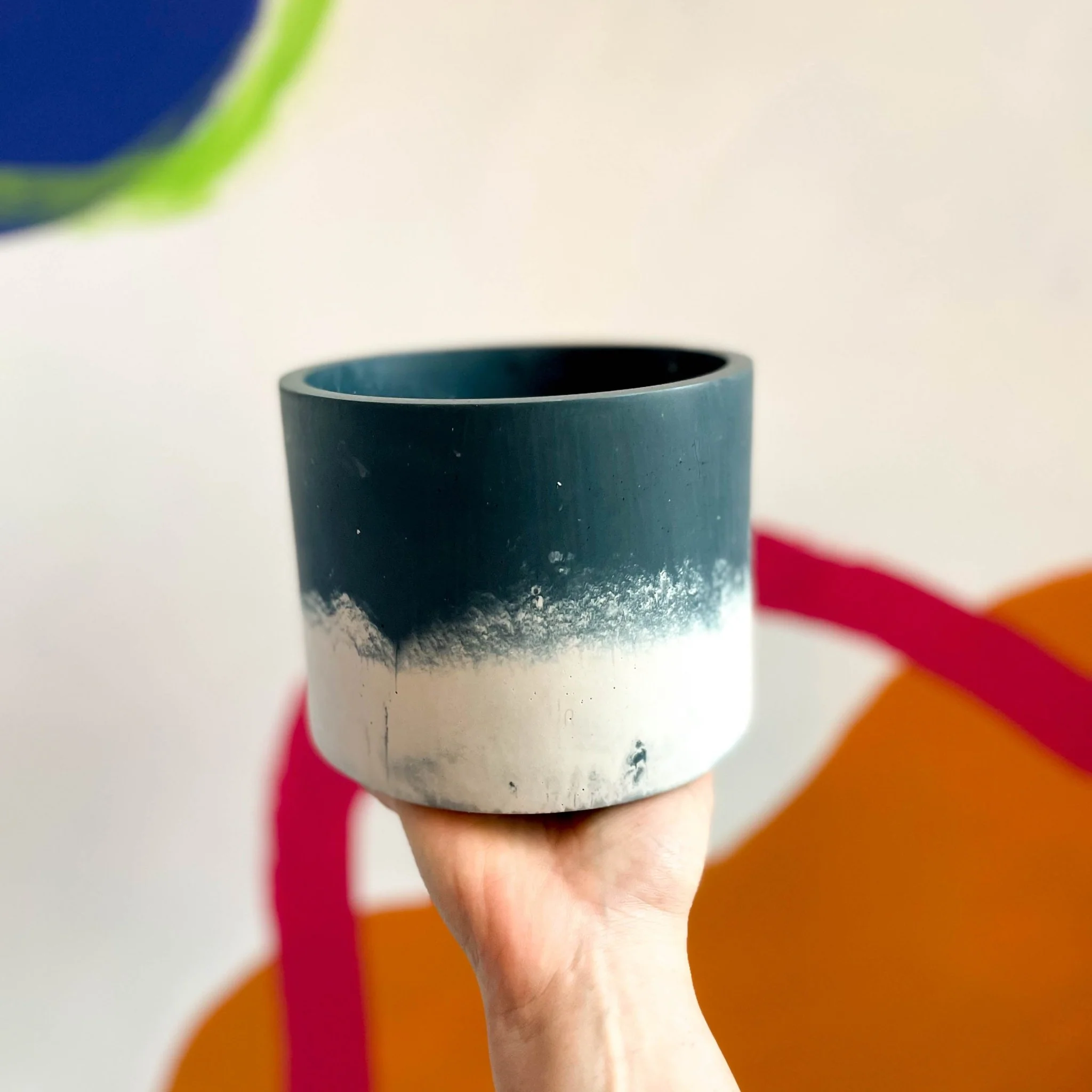 Muted Blue and White Jesmonite Pot