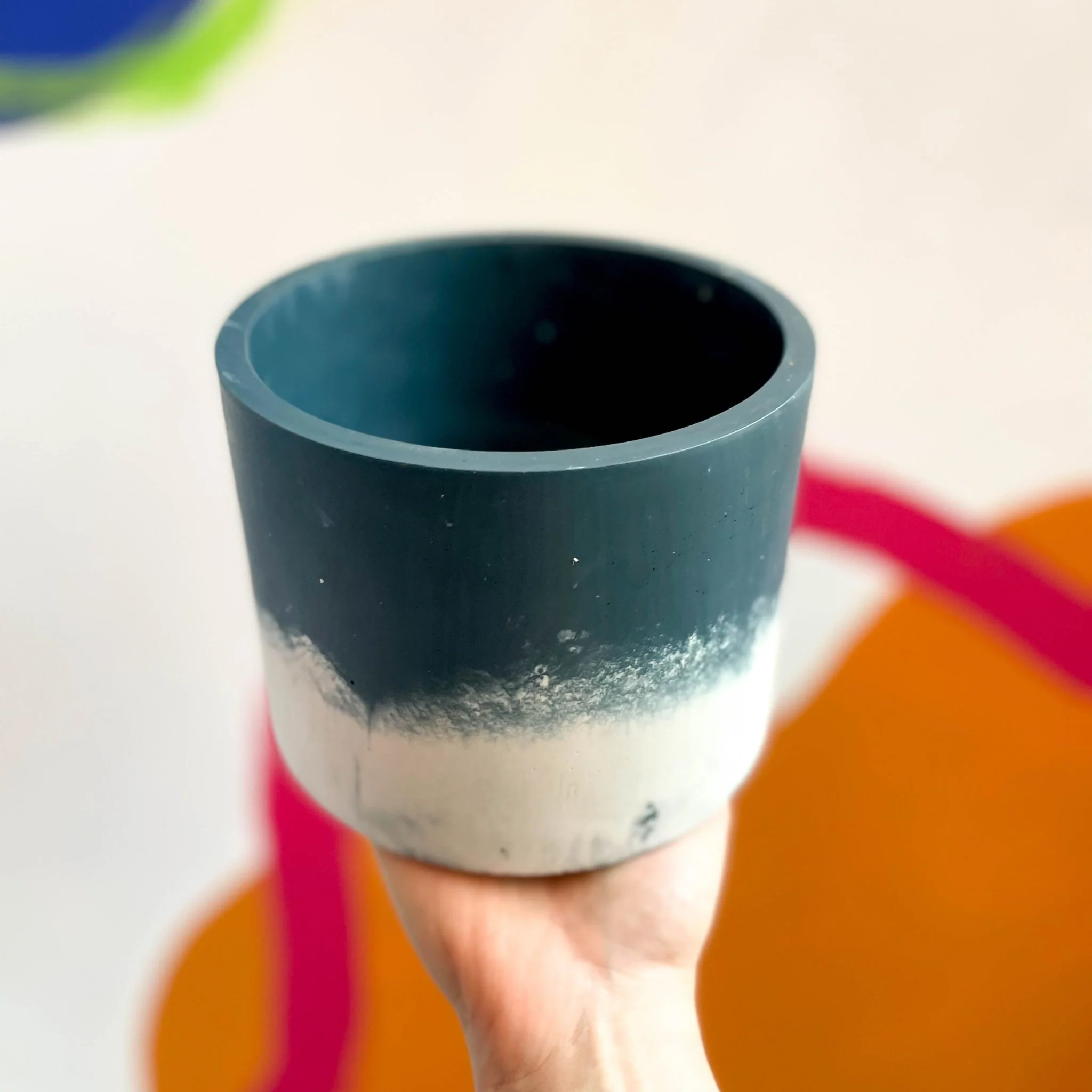 Muted Blue and White Jesmonite Pot - Image 2
