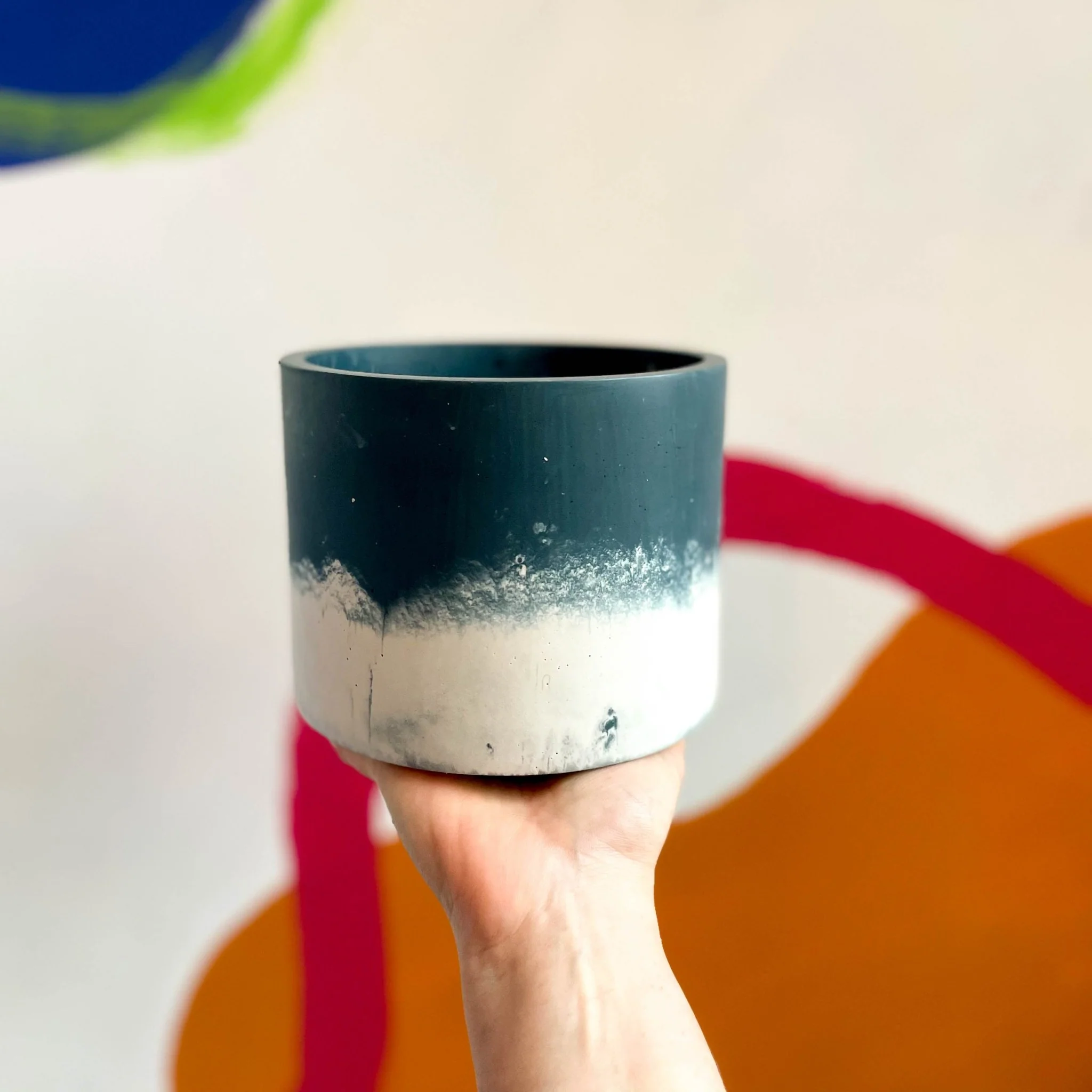 Muted Blue and White Jesmonite Pot - Image 3