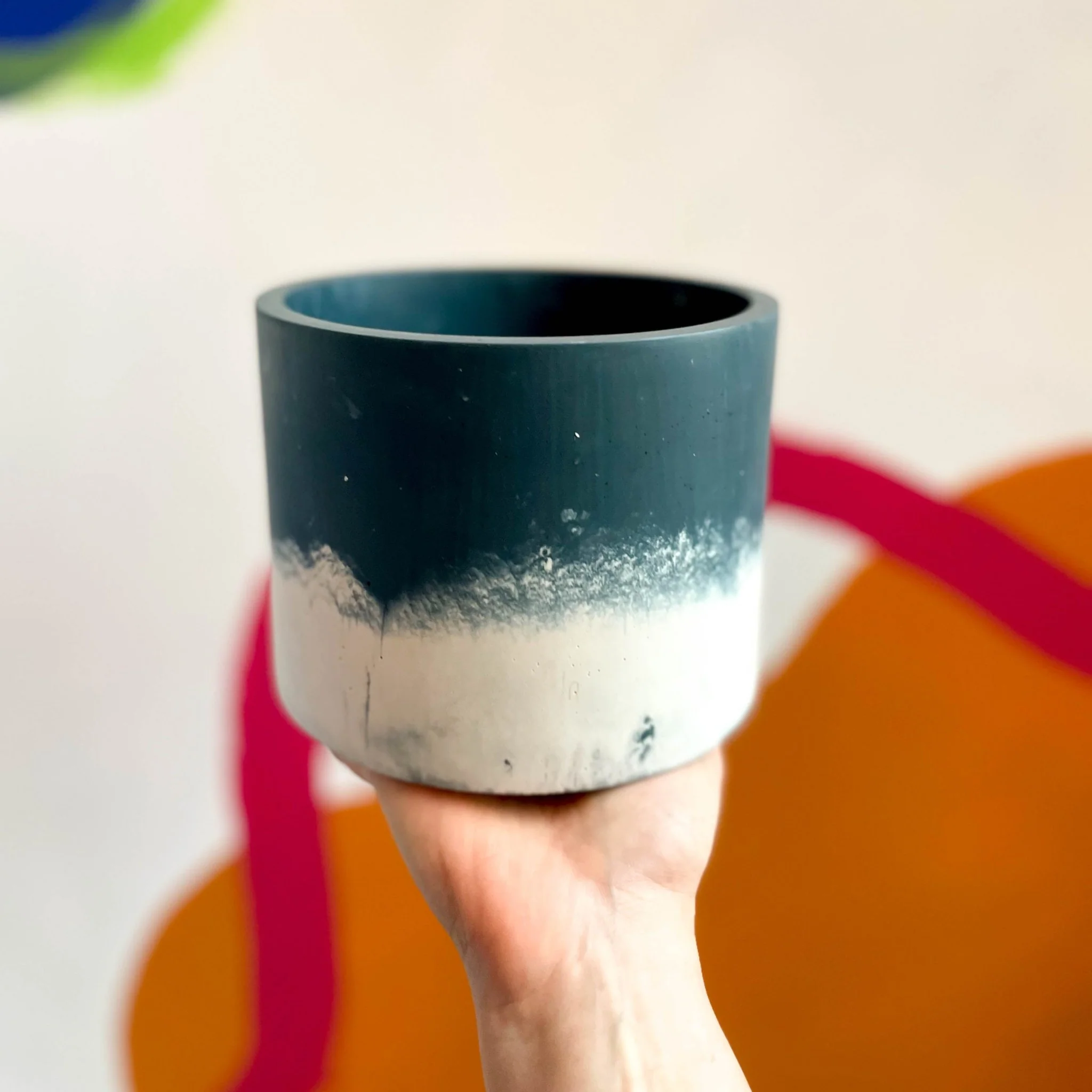 Muted Blue and White Jesmonite Pot - Image 4