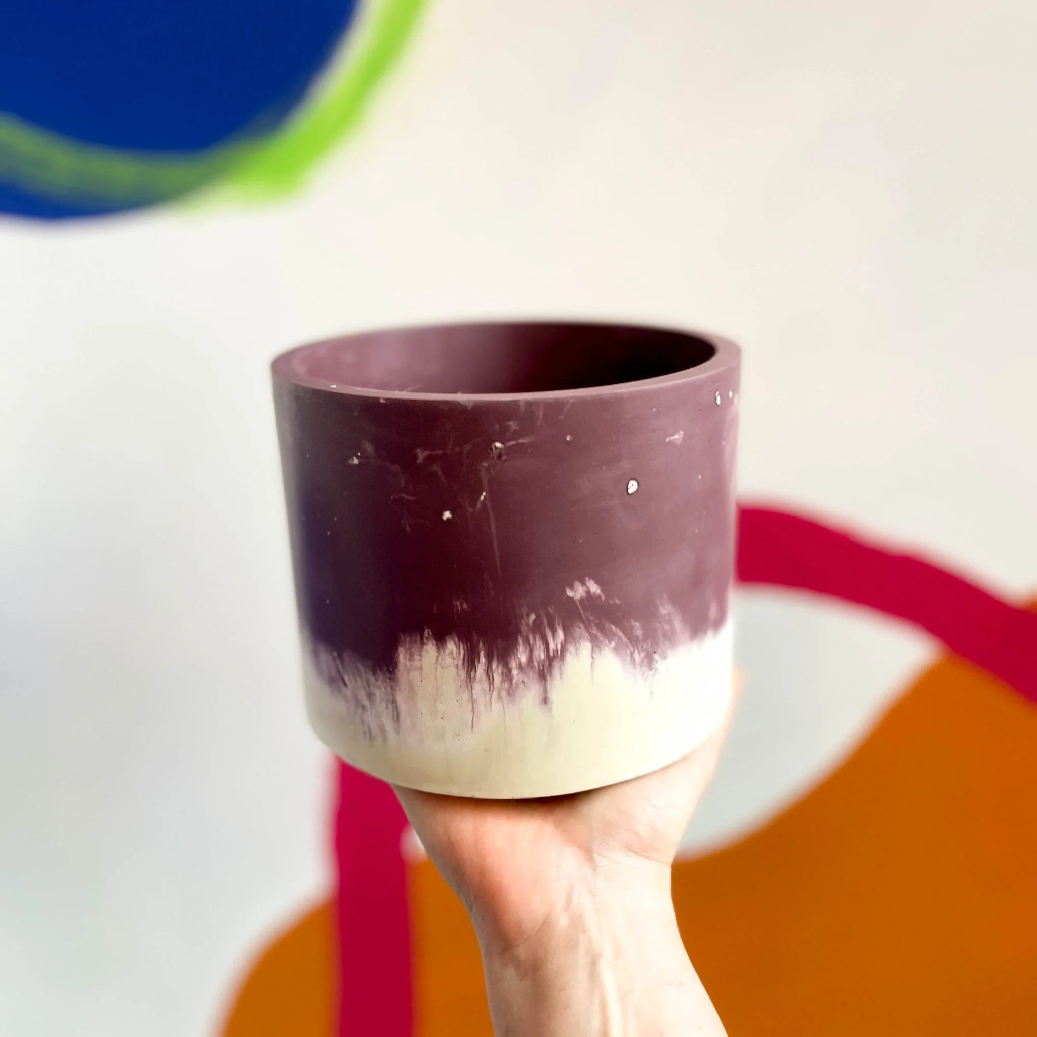 Muted Purple and White Jesmonite Pot