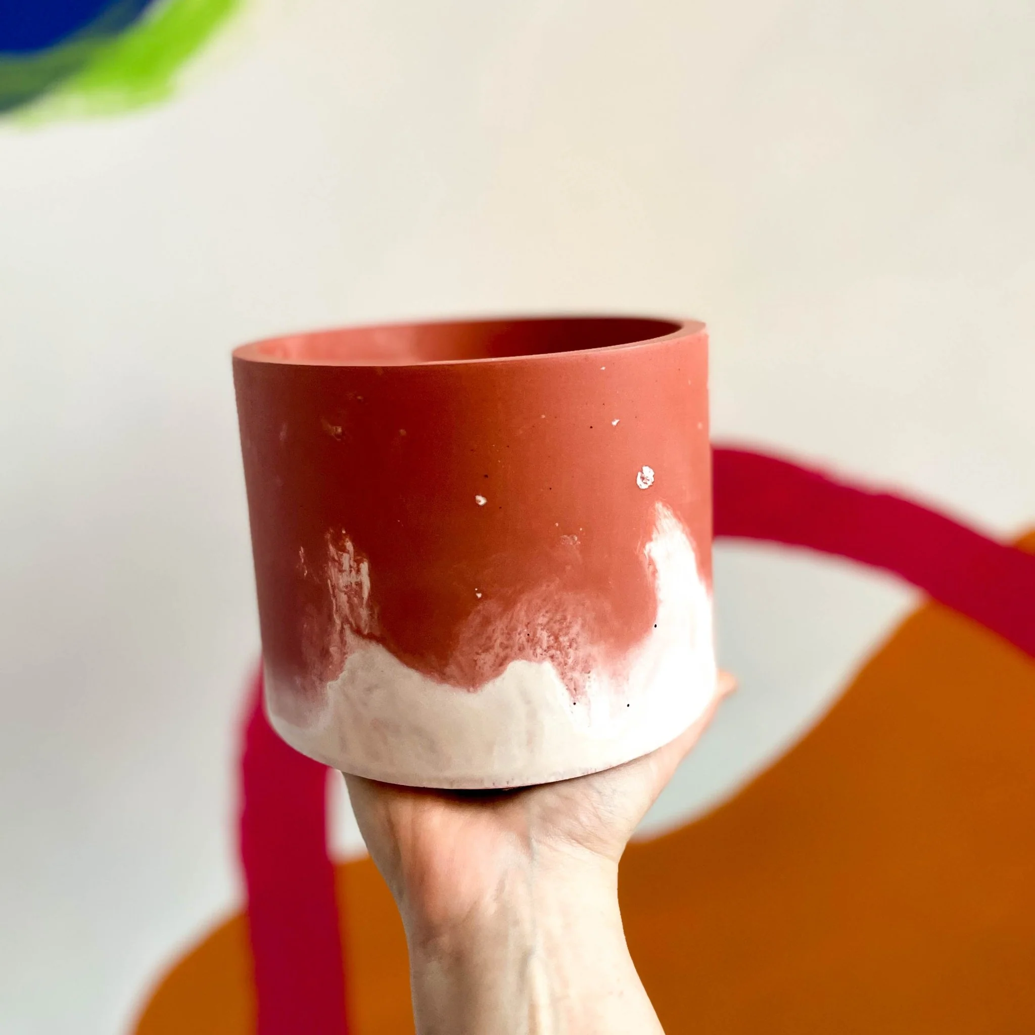 Muted Red and White Jesmonite Pot