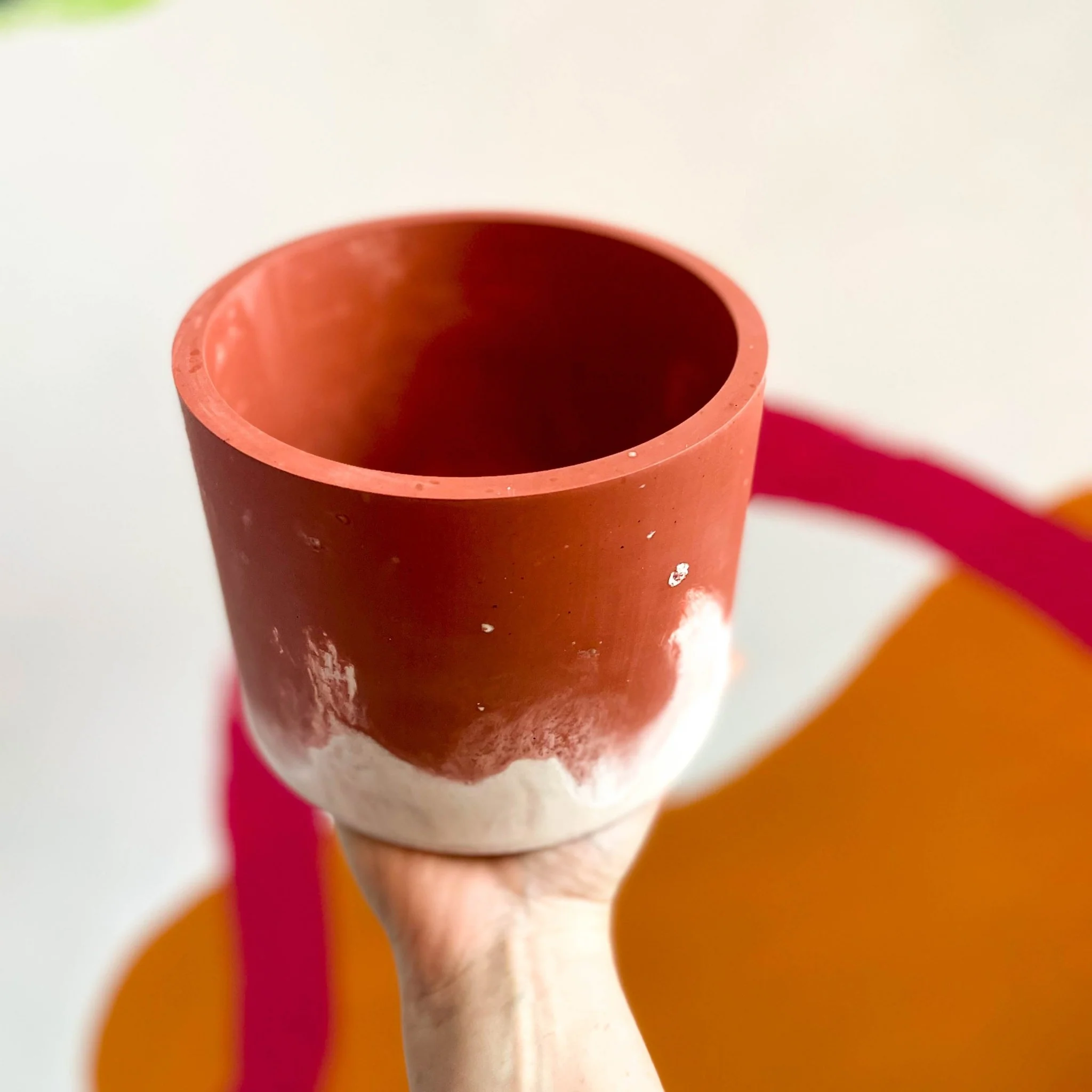 Muted Red and White Jesmonite Pot - Image 2