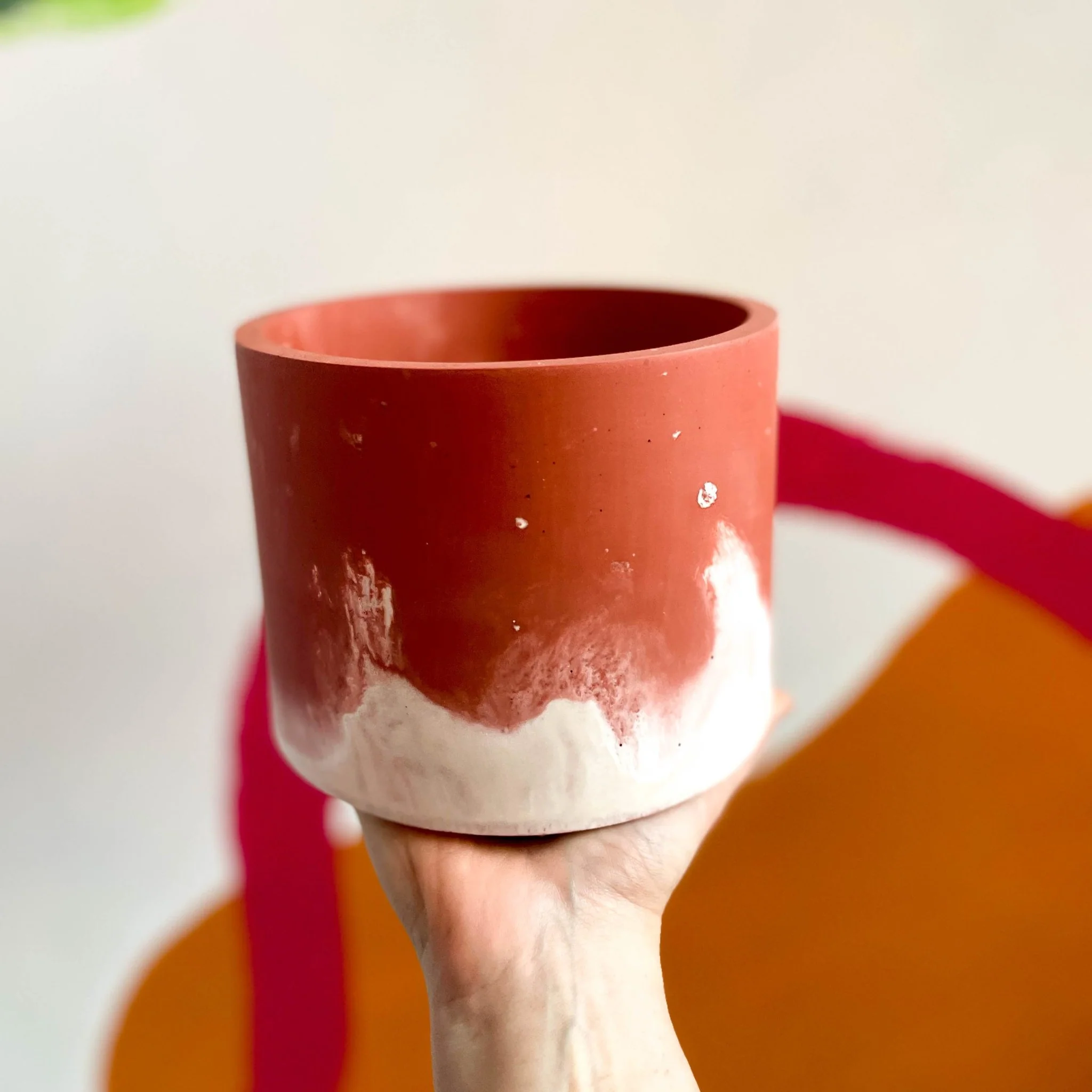 Muted Red and White Jesmonite Pot - Image 3