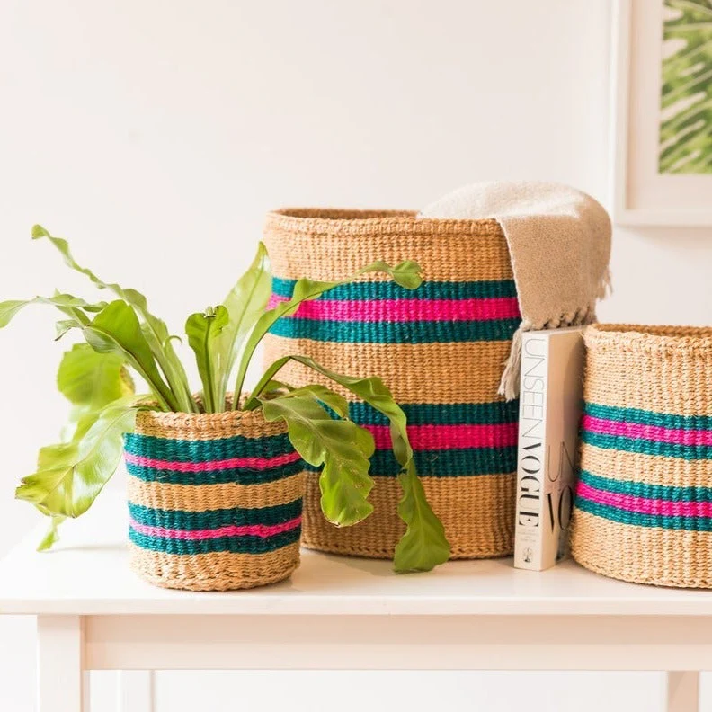 Ndoto - Turquoise, Pink and Sand Woven Basket