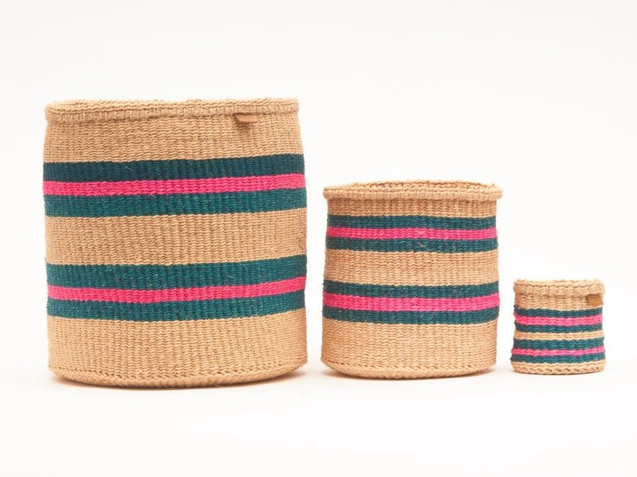 Ndoto - Turquoise, Pink and Sand Woven Basket - Image 3