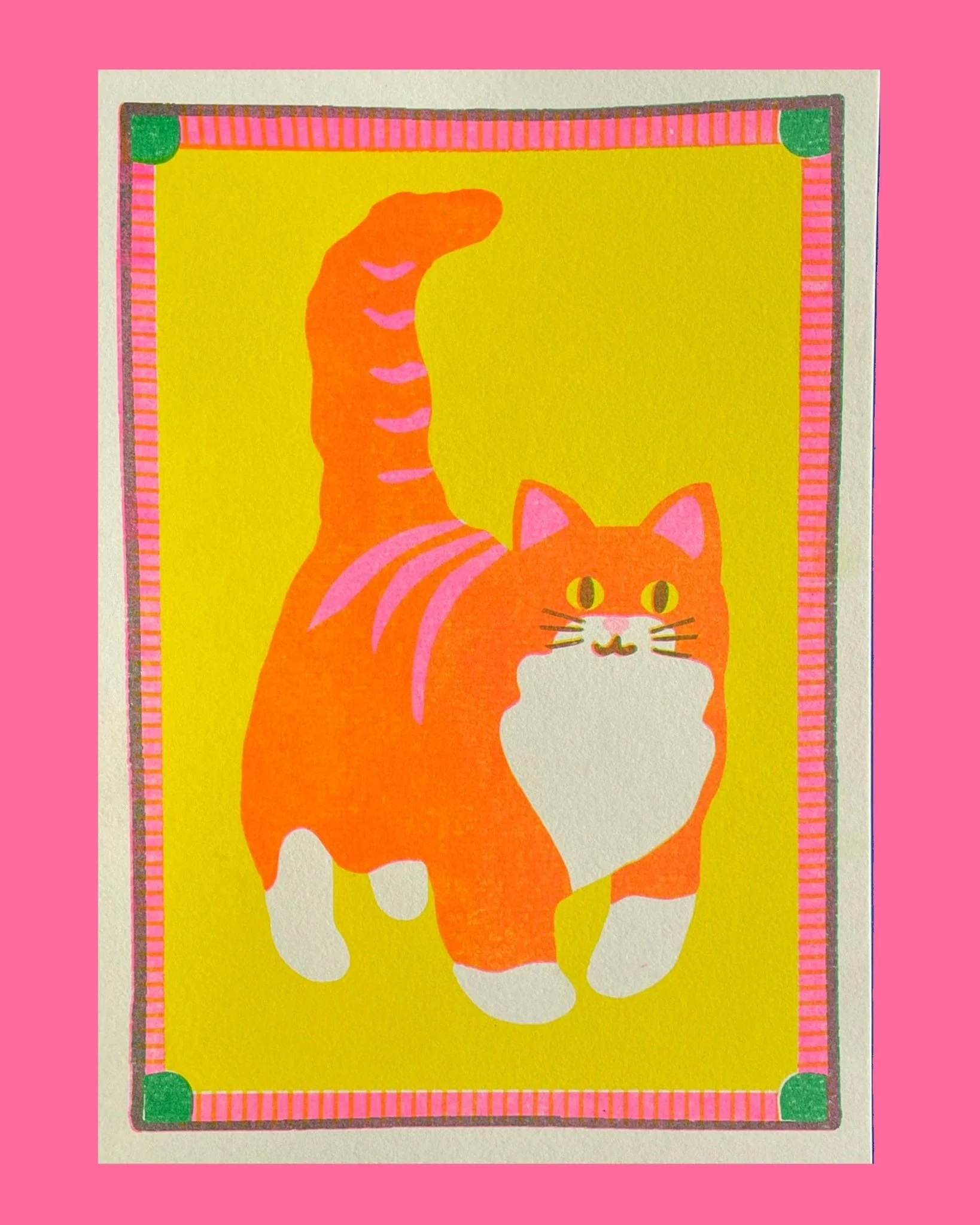 Orange Cat Mini Risograph A5 Print