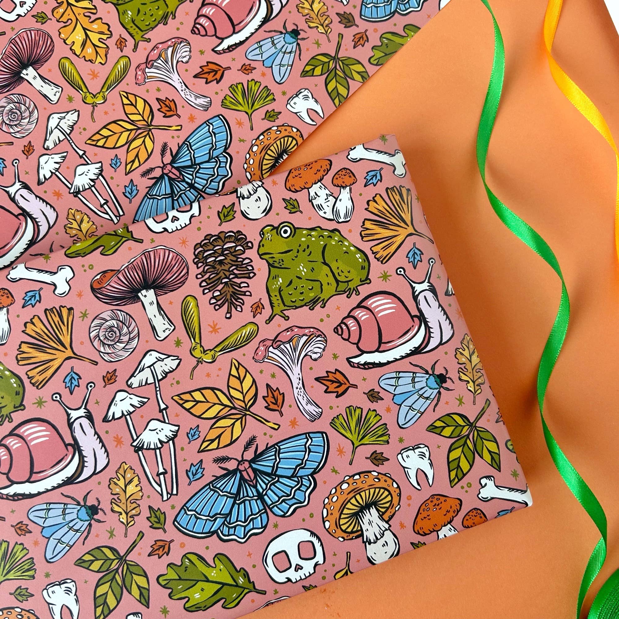 Orange Frog and Snail Gift Wrap