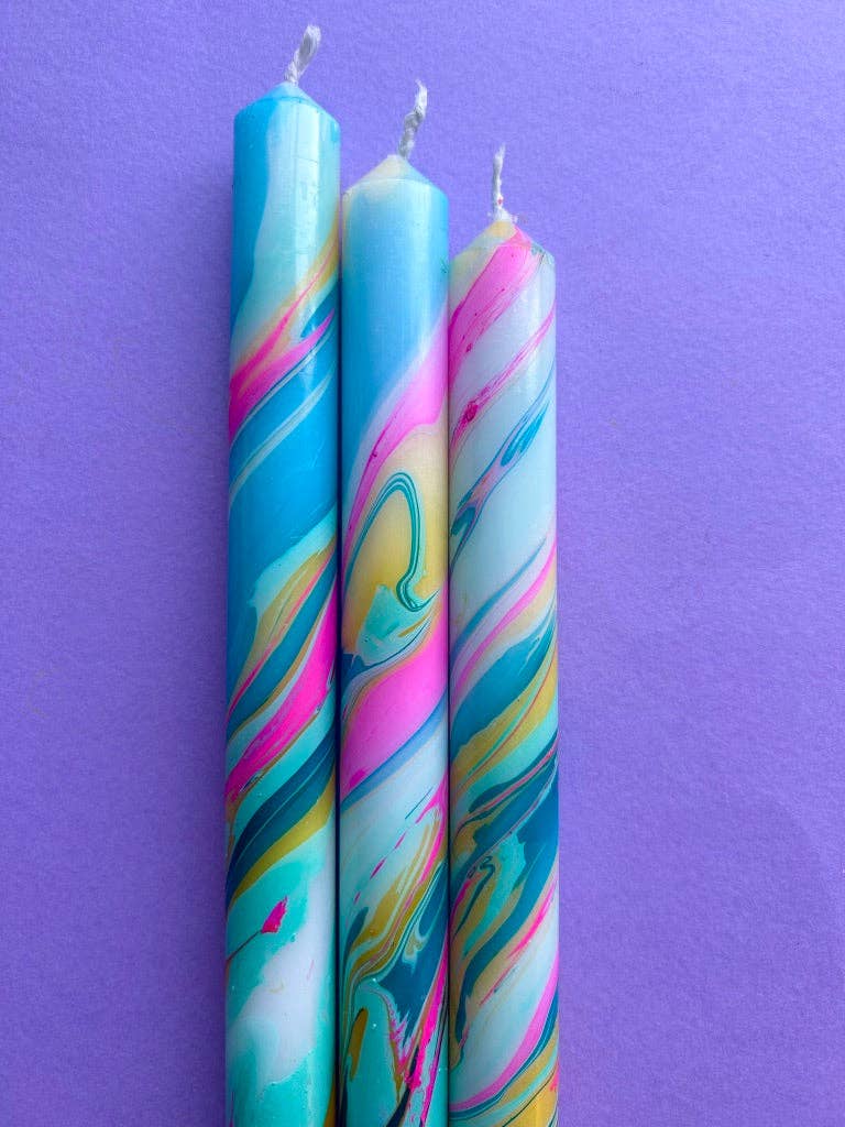 PAINTED -  Marbled Dinner Candle Trio - Image 2