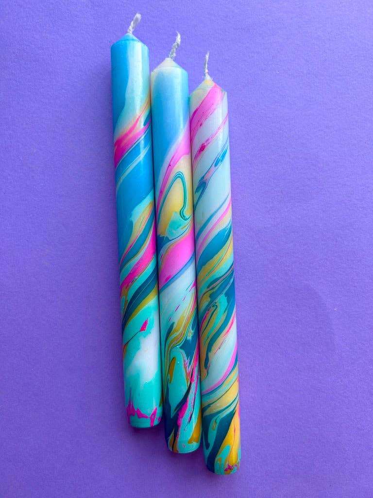 PAINTED -  Marbled Dinner Candle Trio - Image 3