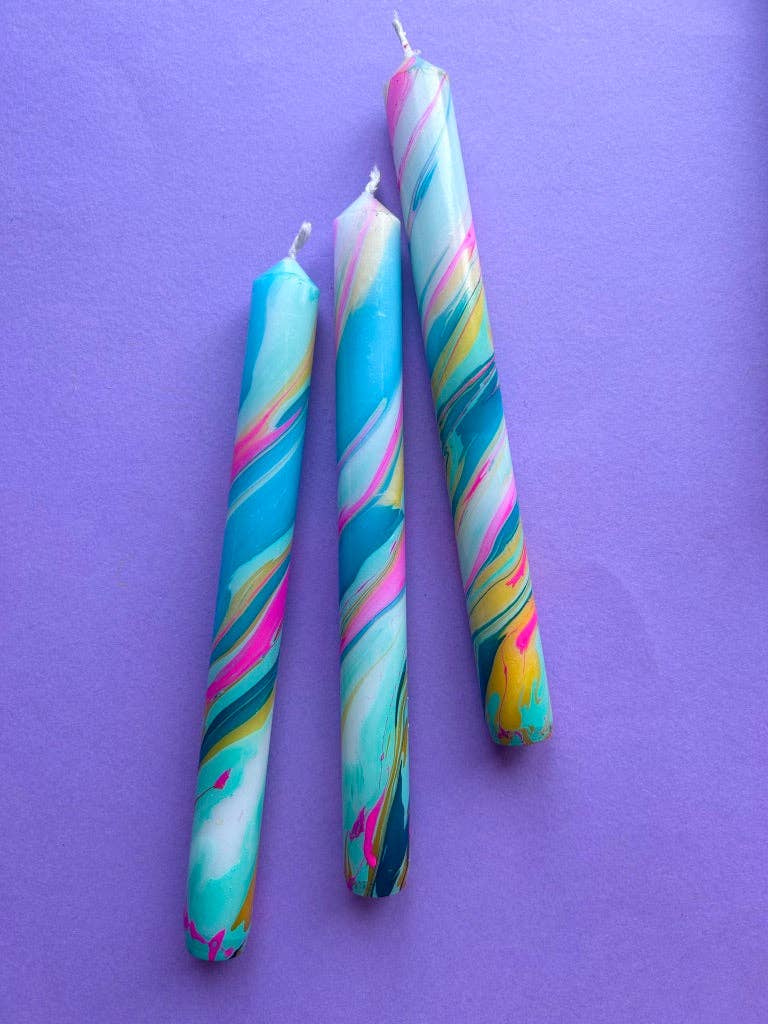PAINTED -  Marbled Dinner Candle Trio - Image 5