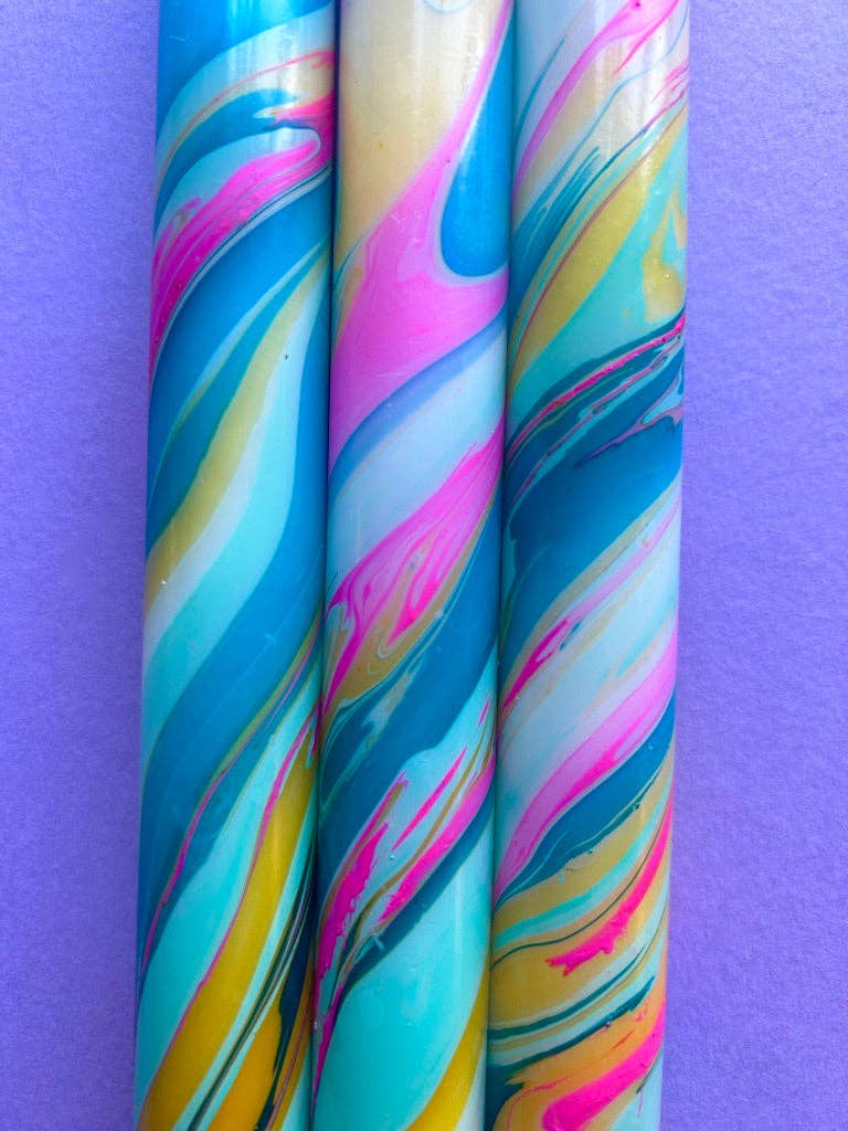 PAINTED -  Marbled Dinner Candle Trio - Image 6