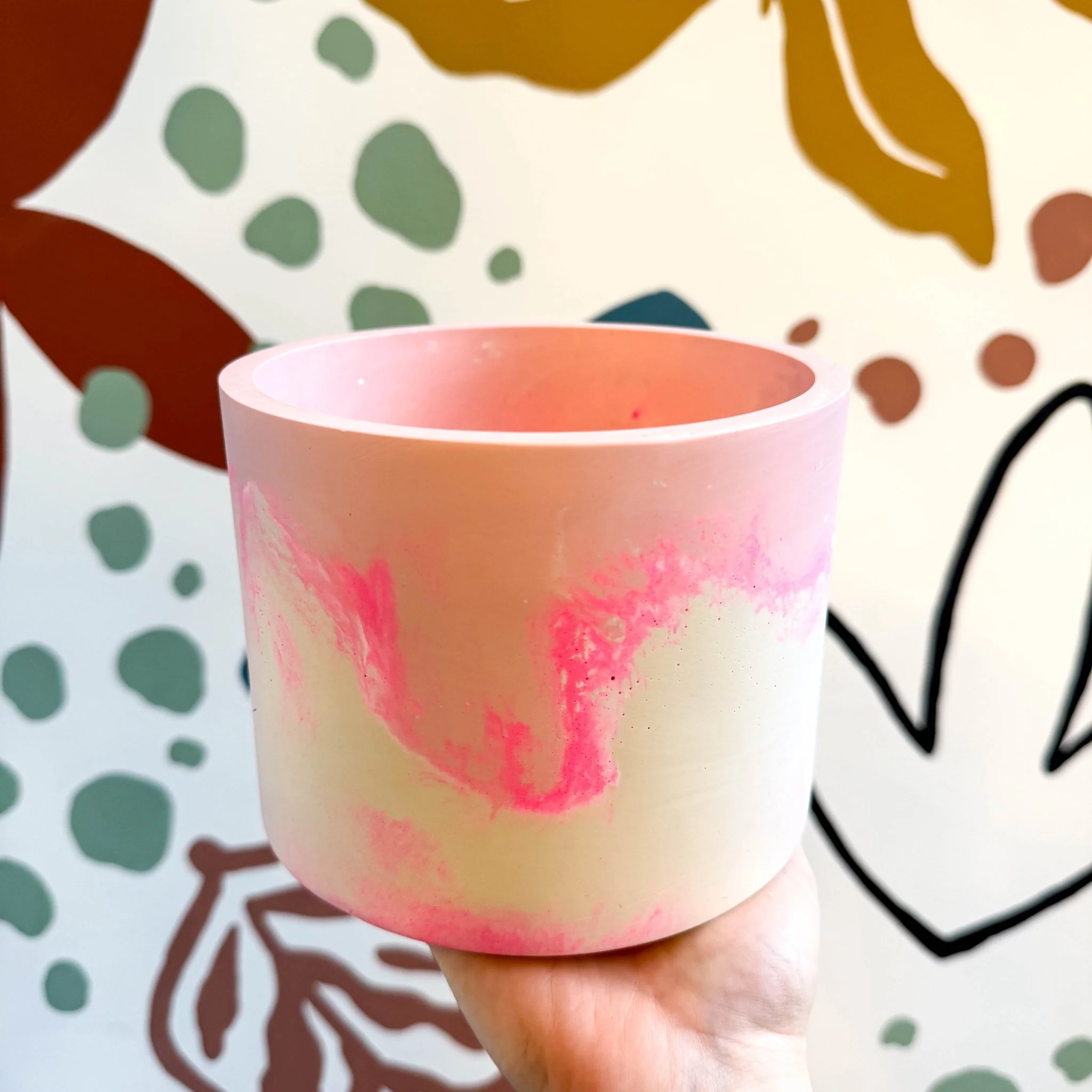 Pale Pink, Neon Pink and Putty Jesmonite Pot