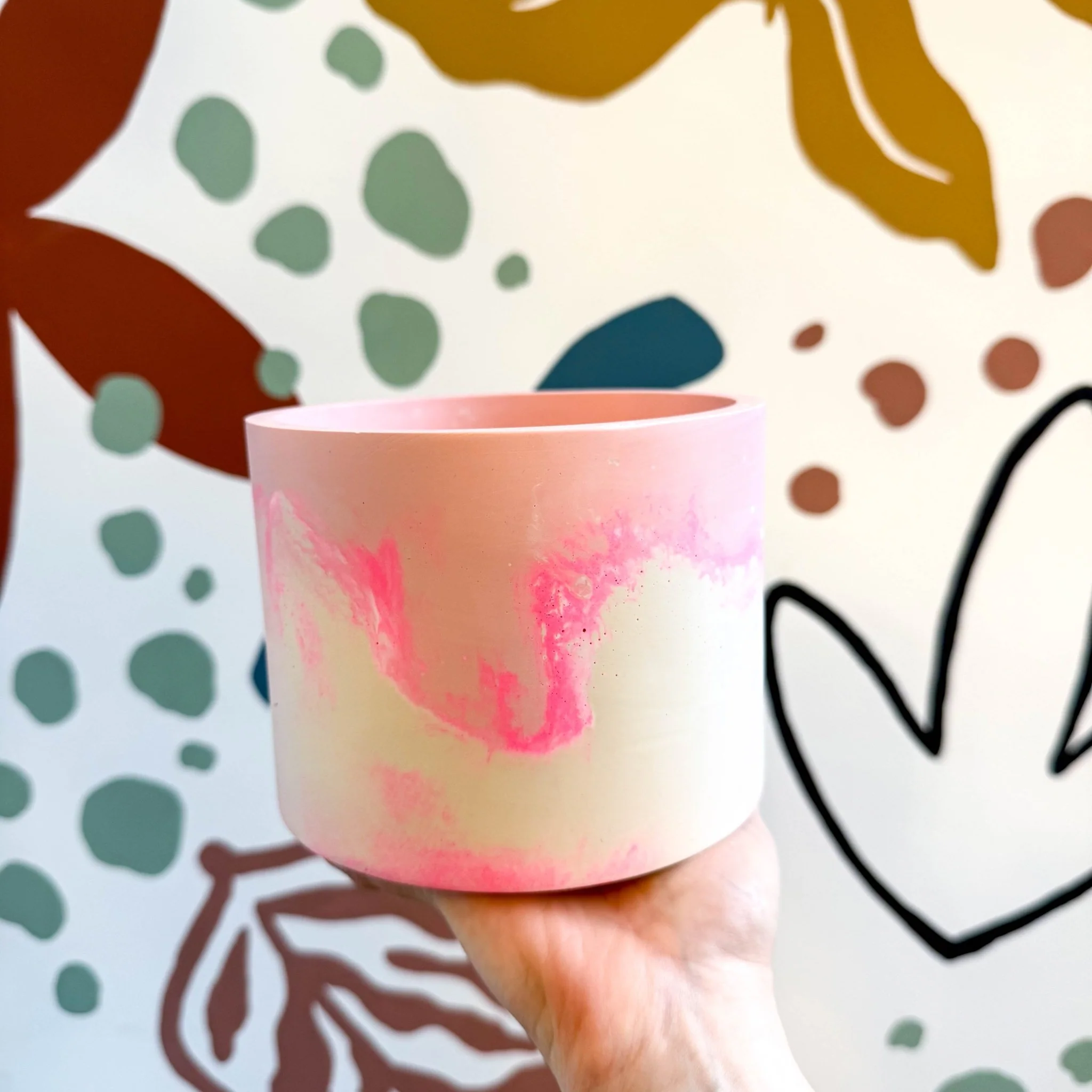 Pale Pink, Neon Pink and Putty Jesmonite Pot - Image 2