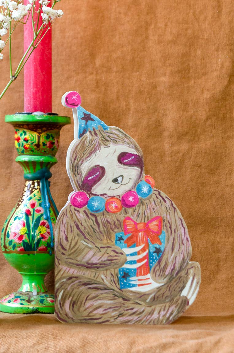 'Party Sloth Die-Cut' Greetings Card