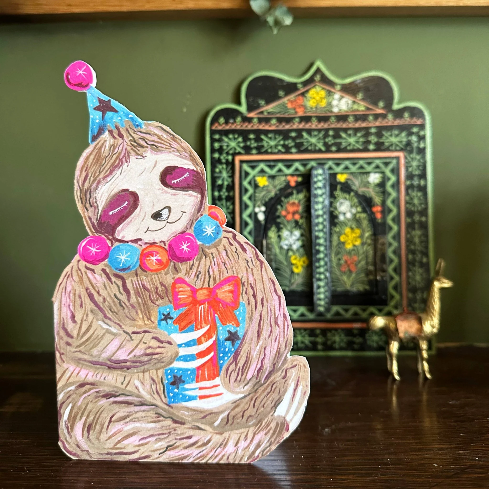 'Party Sloth Die-Cut' Greetings Card - Image 4
