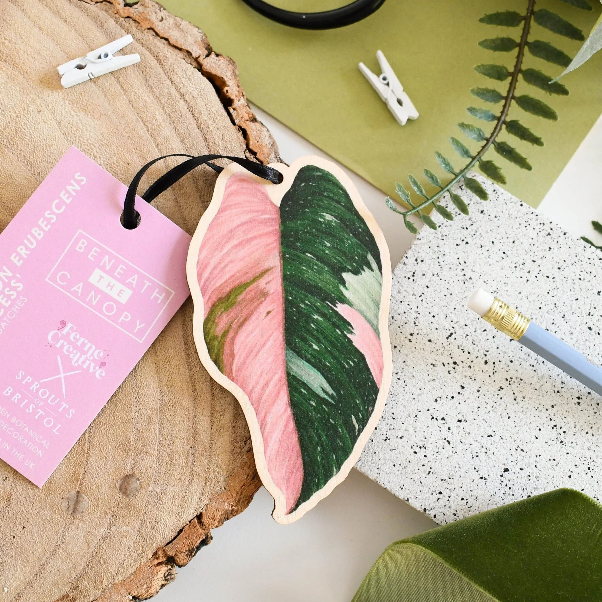 Philodendron ‘Pink Princess’ Wooden Decoration [Beneath the Canopy RHS Collab]
