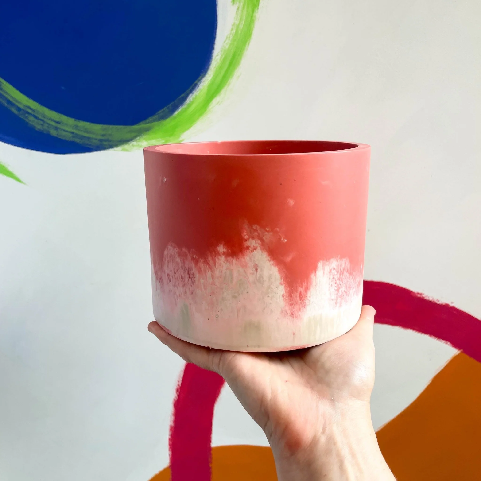 Carmine Pink and Putty Jesmonite Pot - Image 3