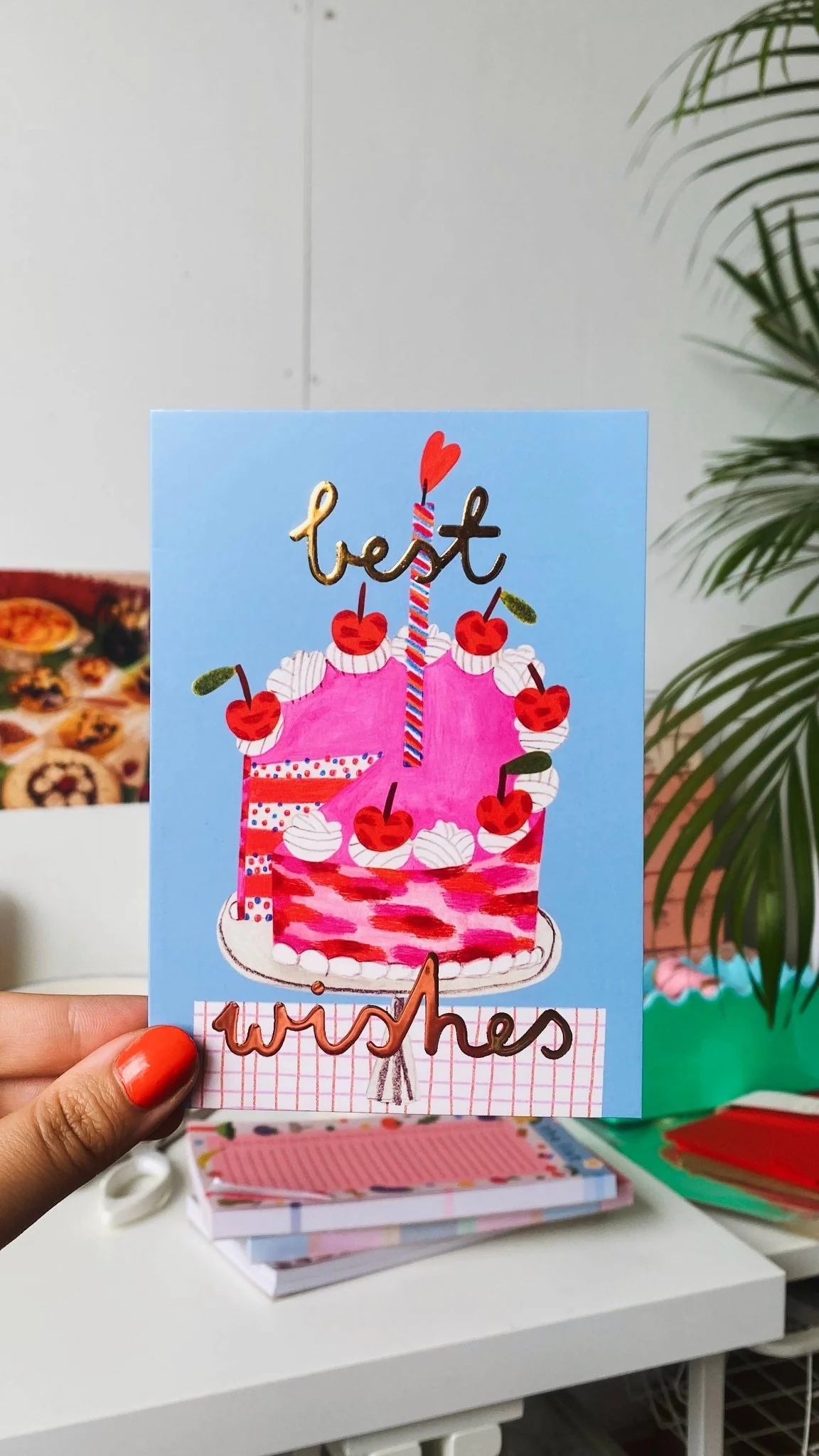 PINK CAKE gold foil Greetings Card - Image 2